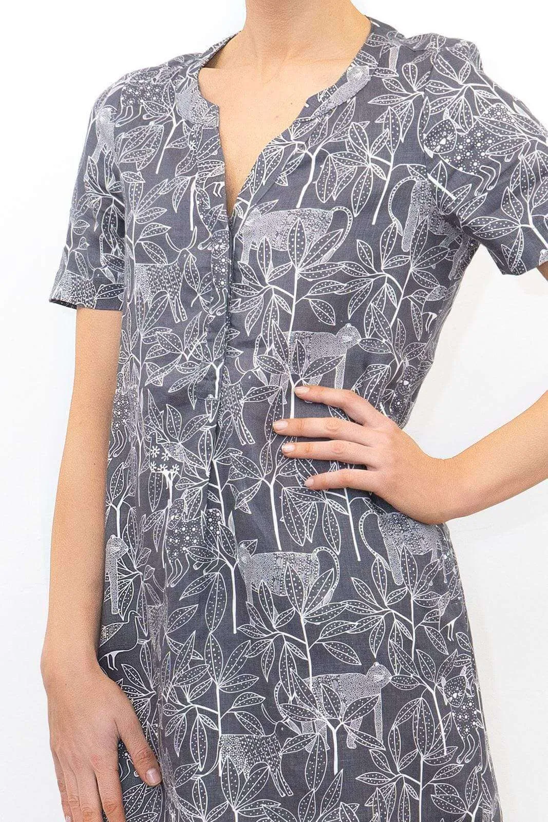 White Stuff Grey Short Sleeve Linen Floral Print Summer Dresses