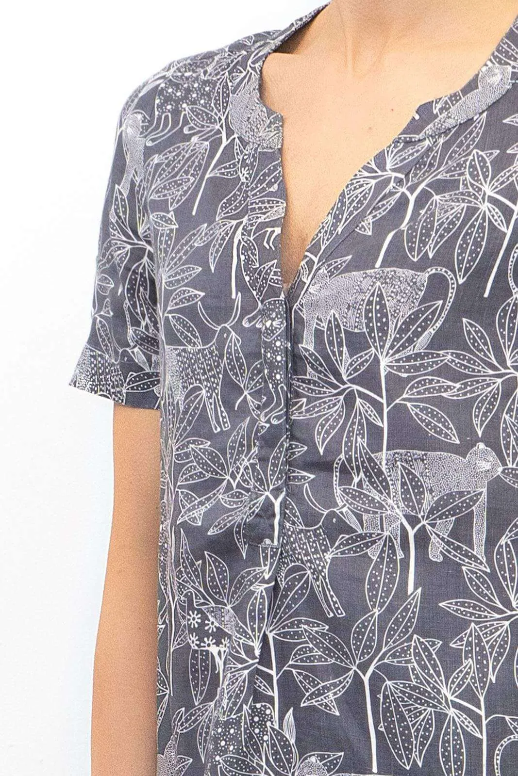 White Stuff Grey Short Sleeve Linen Floral Print Summer Dresses