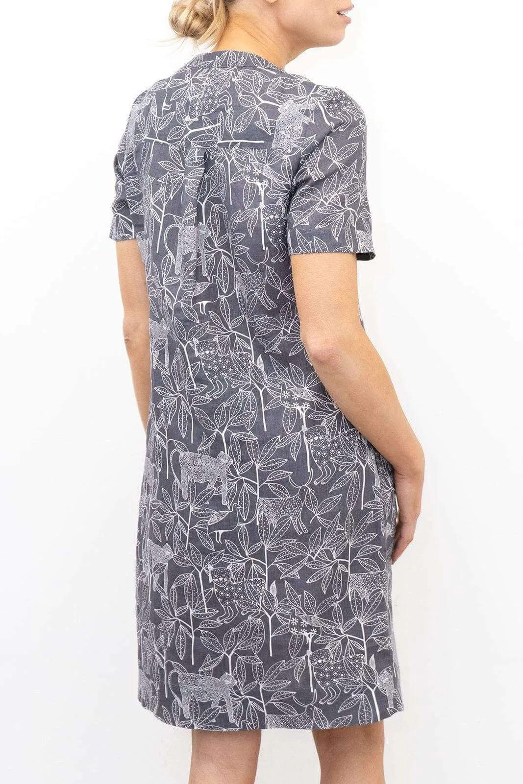 White Stuff Grey Short Sleeve Linen Floral Print Summer Dresses
