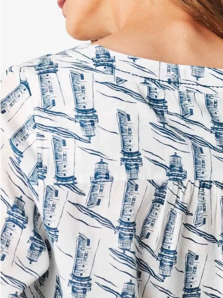 White Stuff Lighthouse Casual 3/4 Sleeve Relaxed Button Lightweight Cotton Tops