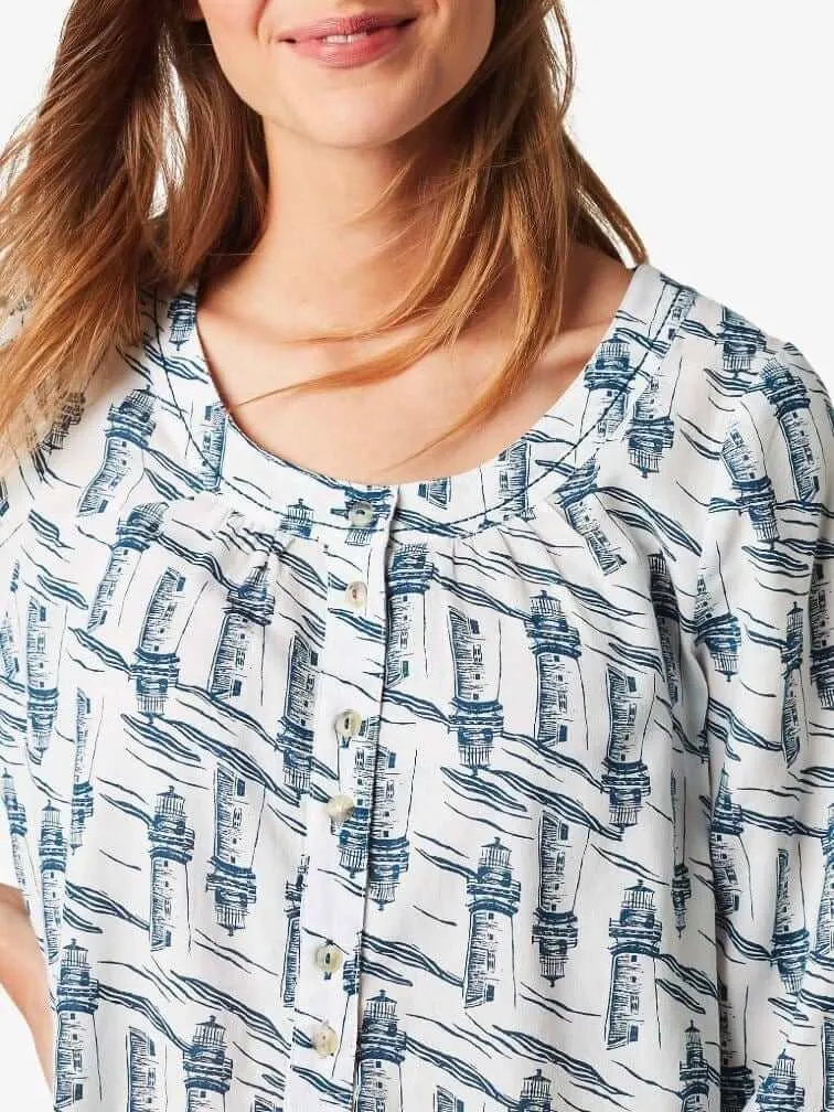 White Stuff Lighthouse Casual 3/4 Sleeve Relaxed Button Lightweight Cotton Tops
