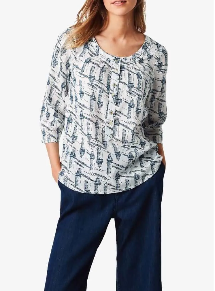 White Stuff Lighthouse Casual 3/4 Sleeve Relaxed Button Lightweight Cotton Tops
