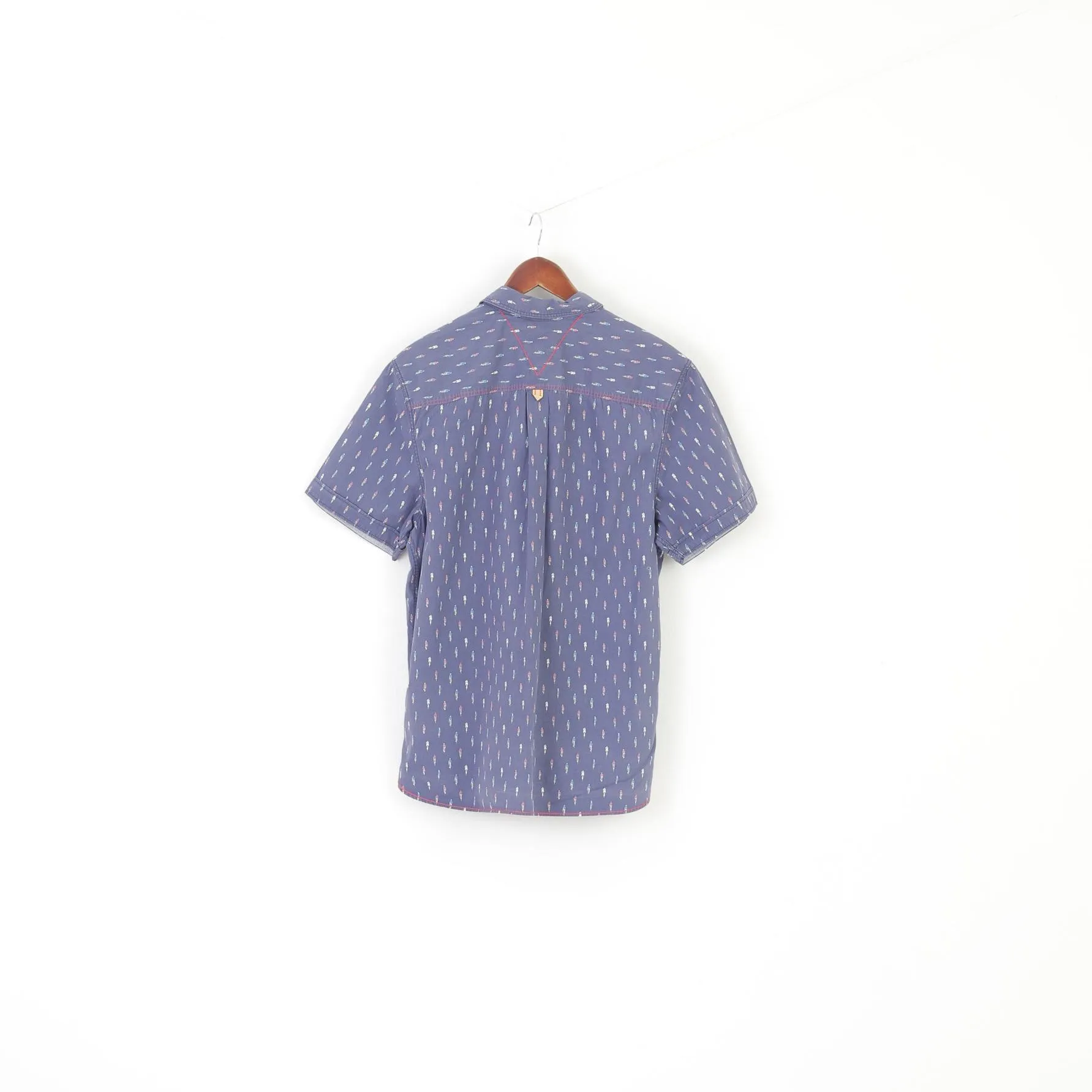 White Stuff Men L Casual Shirt Navy Bike Pattern Cotton Short Sleeve Classic fit Top