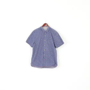 White Stuff Men L Casual Shirt Navy Bike Pattern Cotton Short Sleeve Classic fit Top