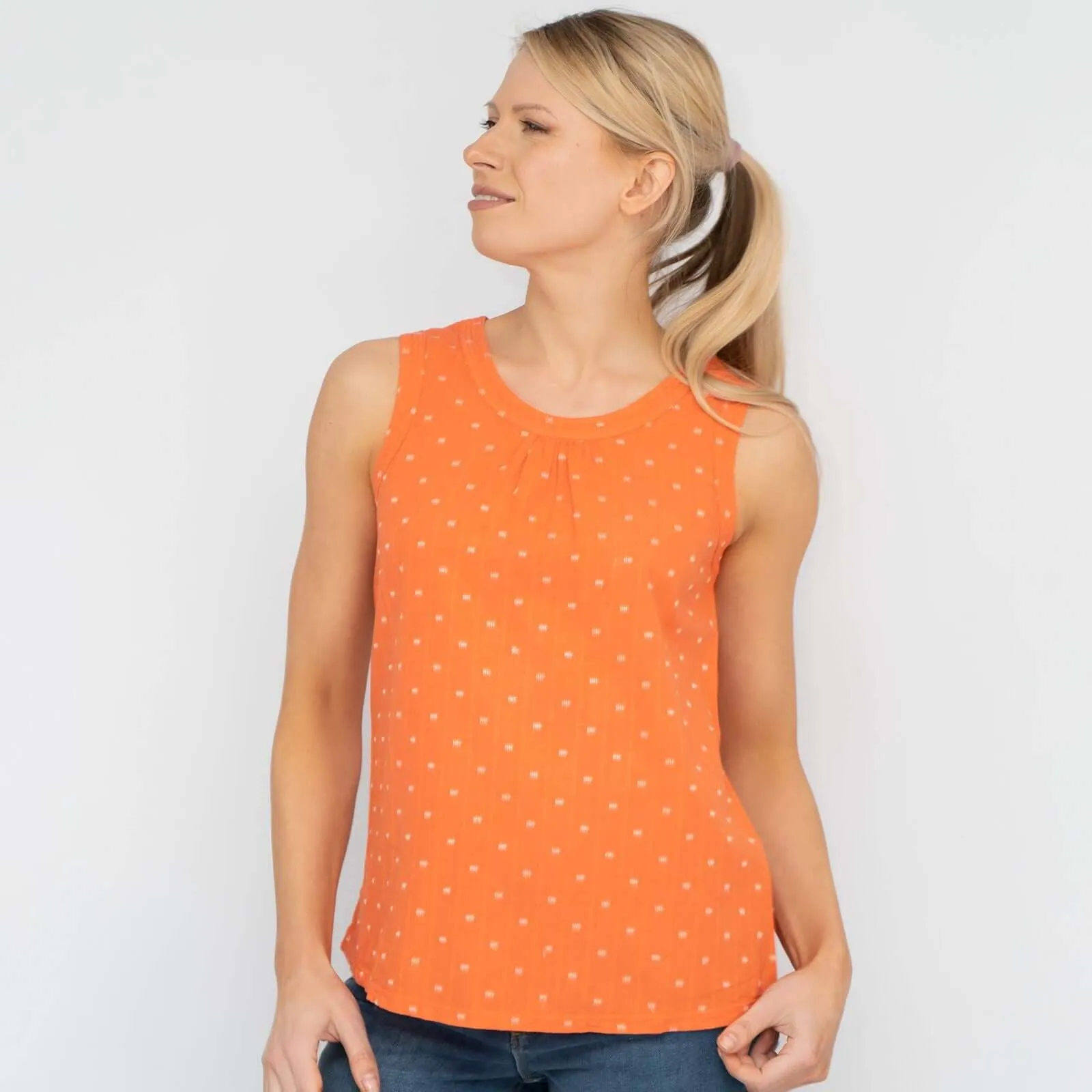 White Stuff Mythical Orange Sleeveless Cotton Vests Tops