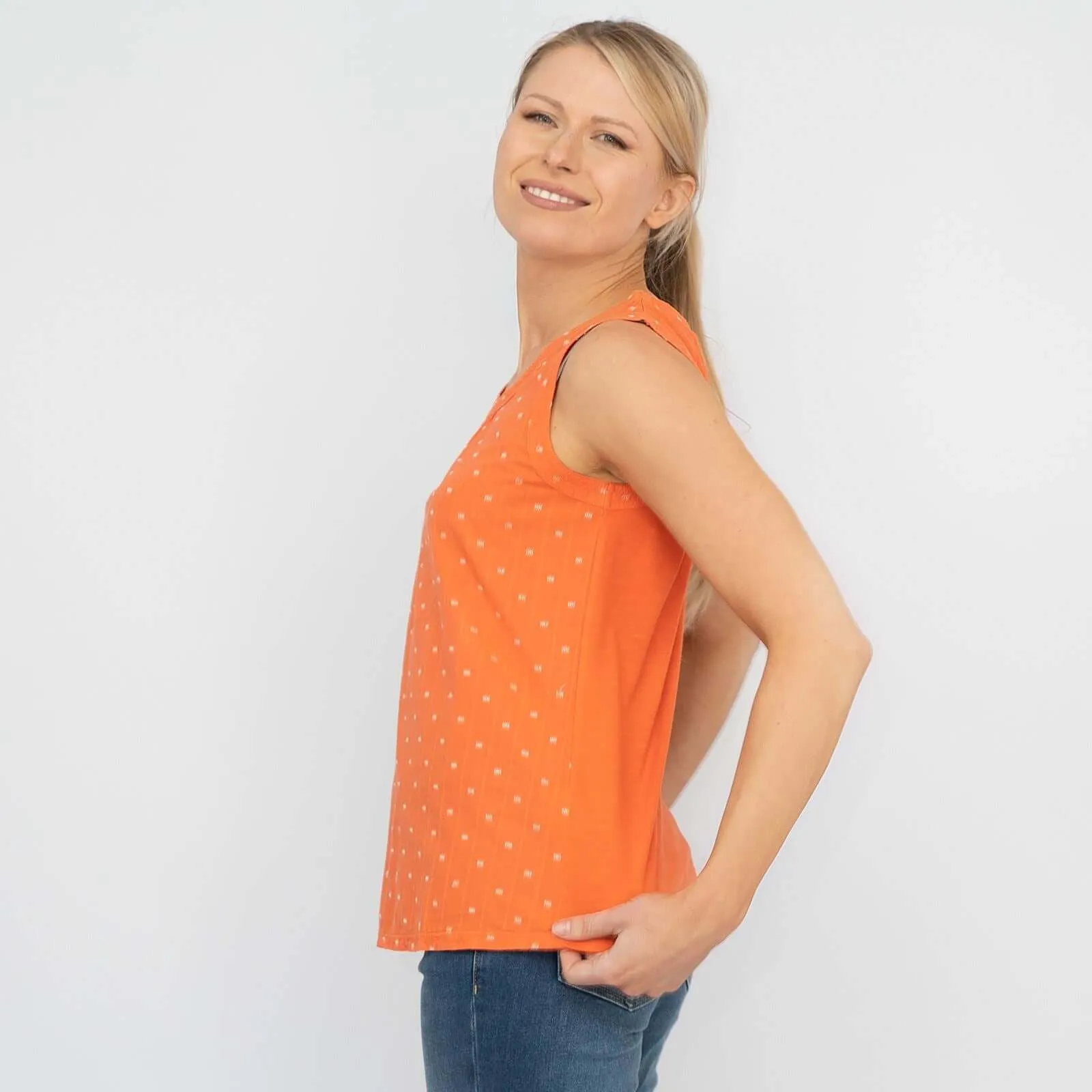 White Stuff Mythical Orange Sleeveless Cotton Vests Tops