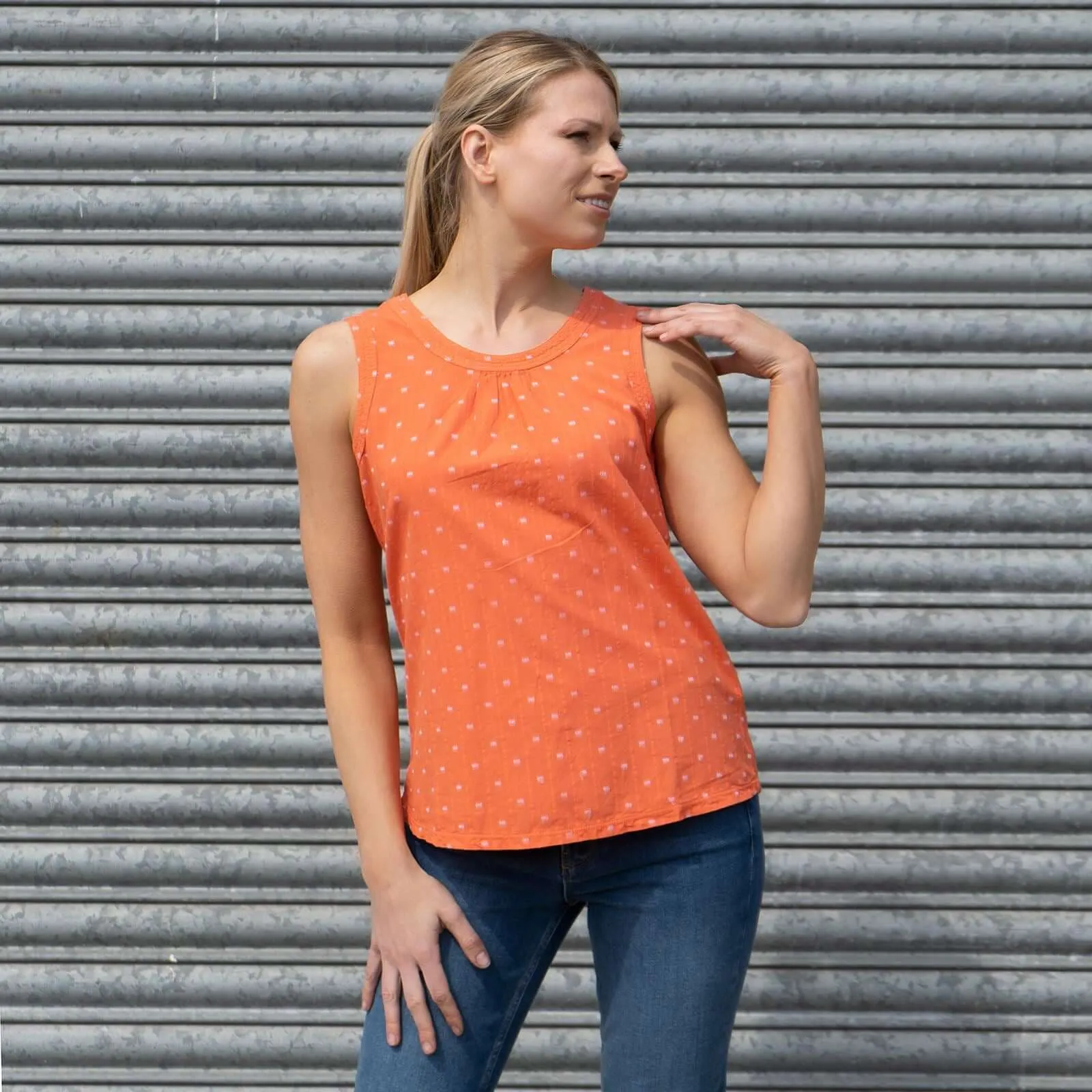 White Stuff Mythical Orange Sleeveless Cotton Vests Tops