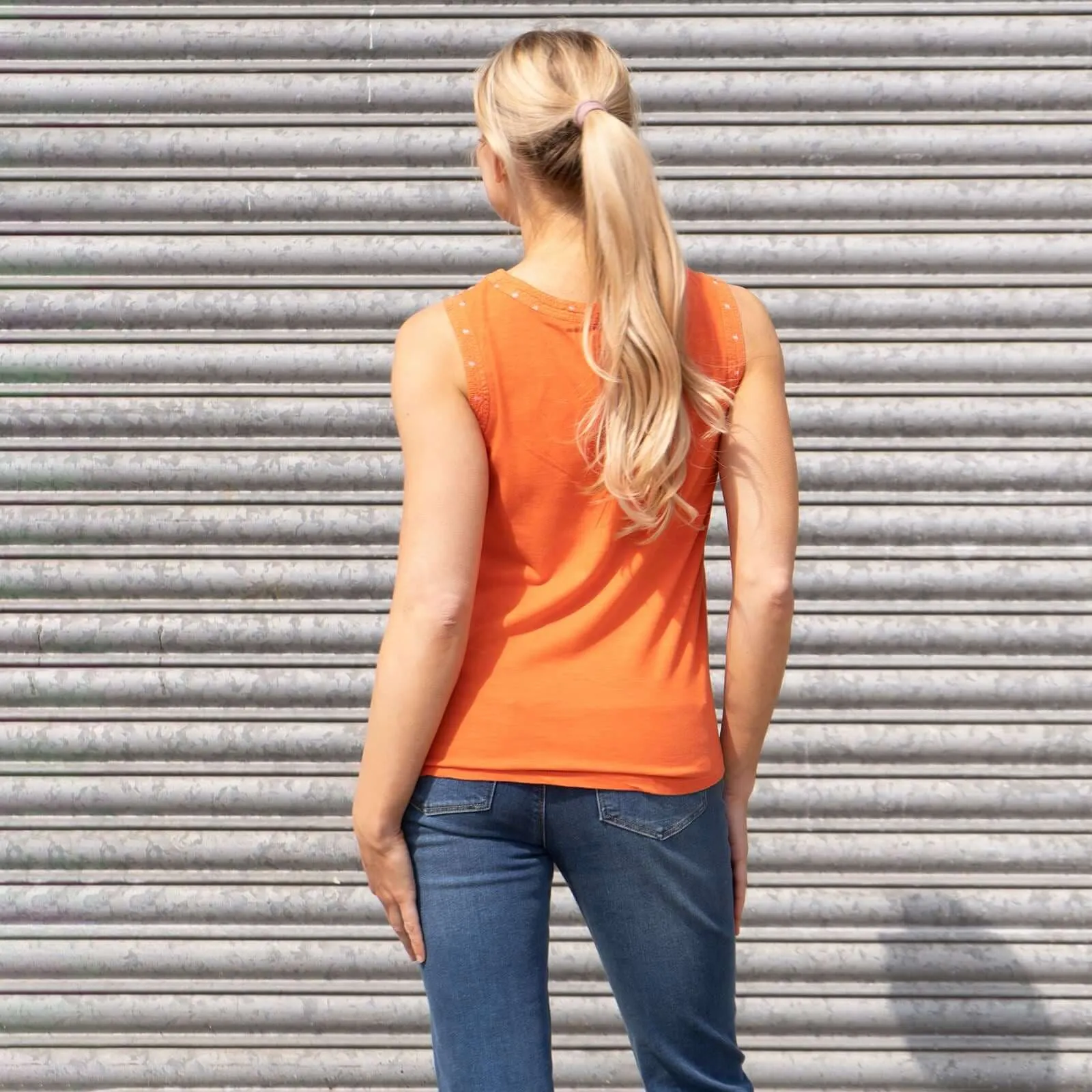 White Stuff Mythical Orange Sleeveless Cotton Vests Tops