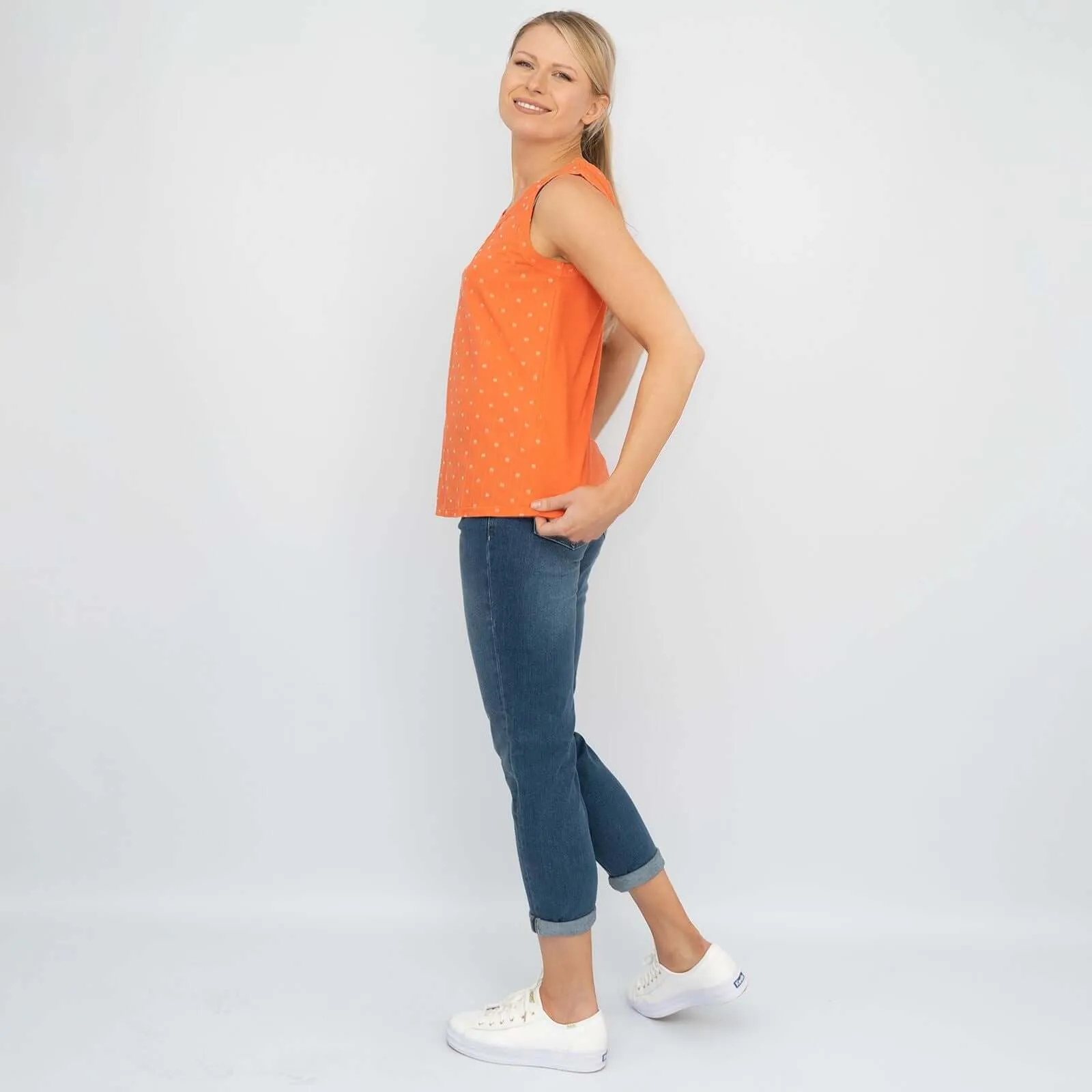 White Stuff Mythical Orange Sleeveless Cotton Vests Tops