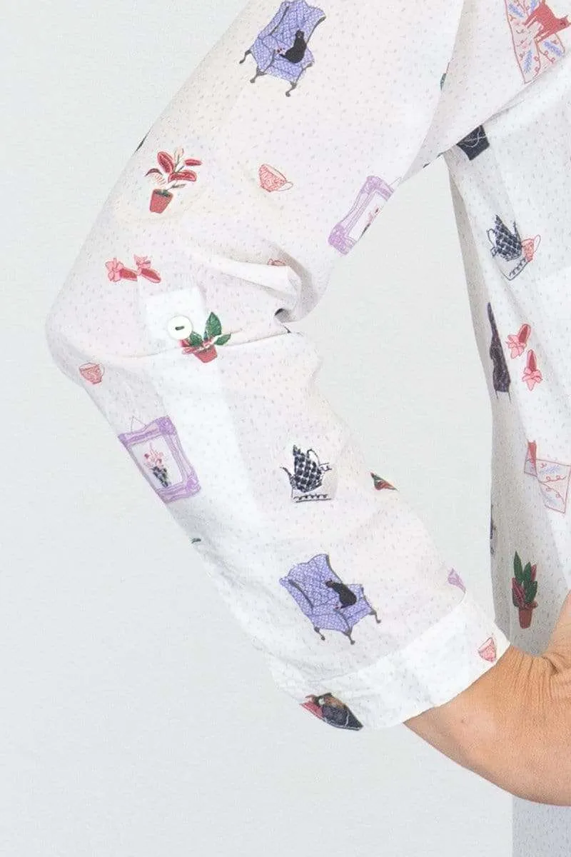 White Stuff Riley Printed White Long Sleeve Cotton Shirt