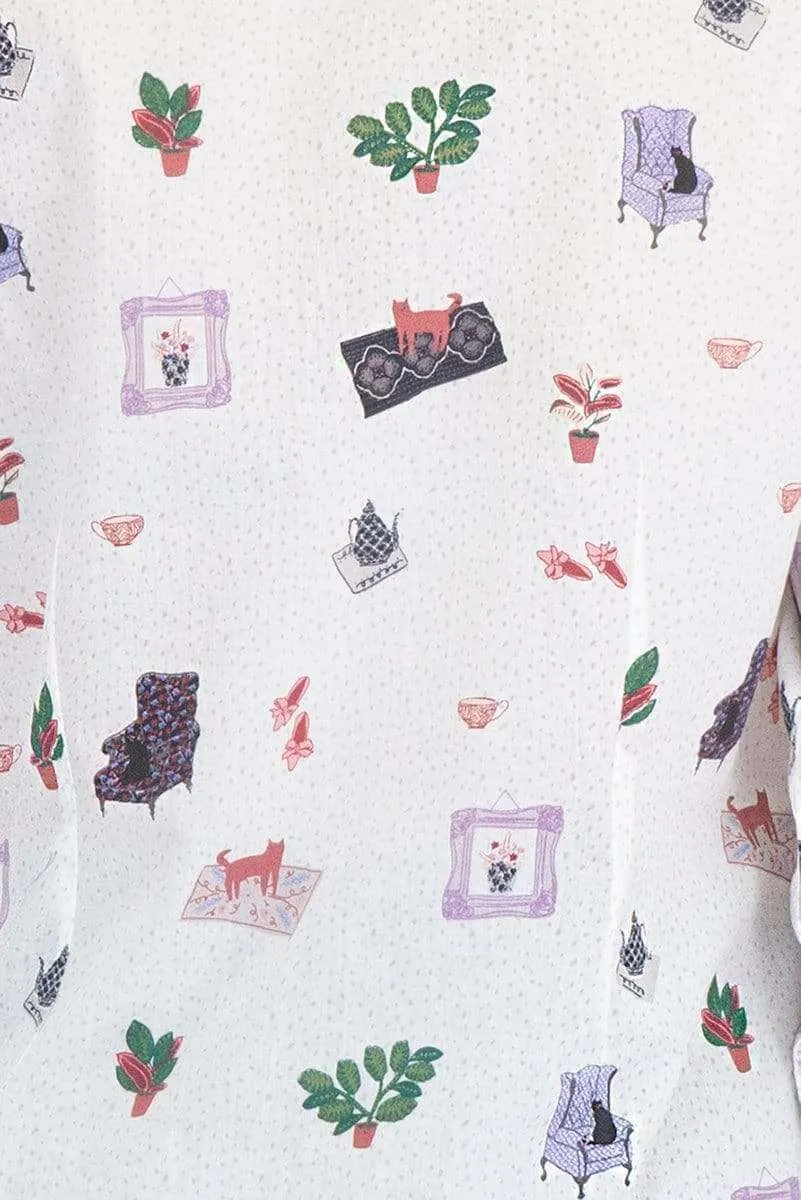 White Stuff Riley Printed White Long Sleeve Cotton Shirt