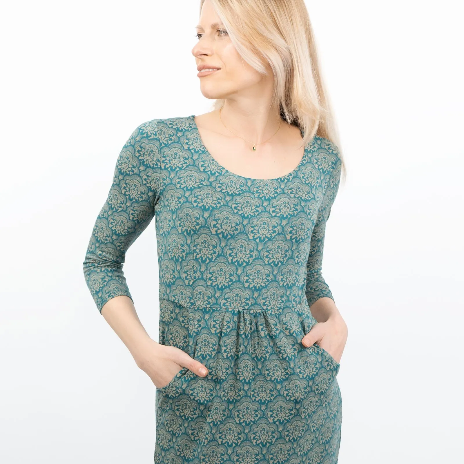 White Stuff Tessa 3/4 Sleeve Green Floral Dress