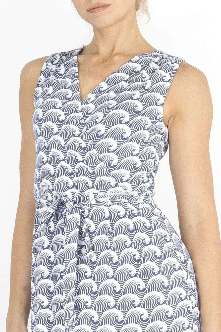 White Stuff Waves Print Cross Wrap Sleeveless Short Dresses
