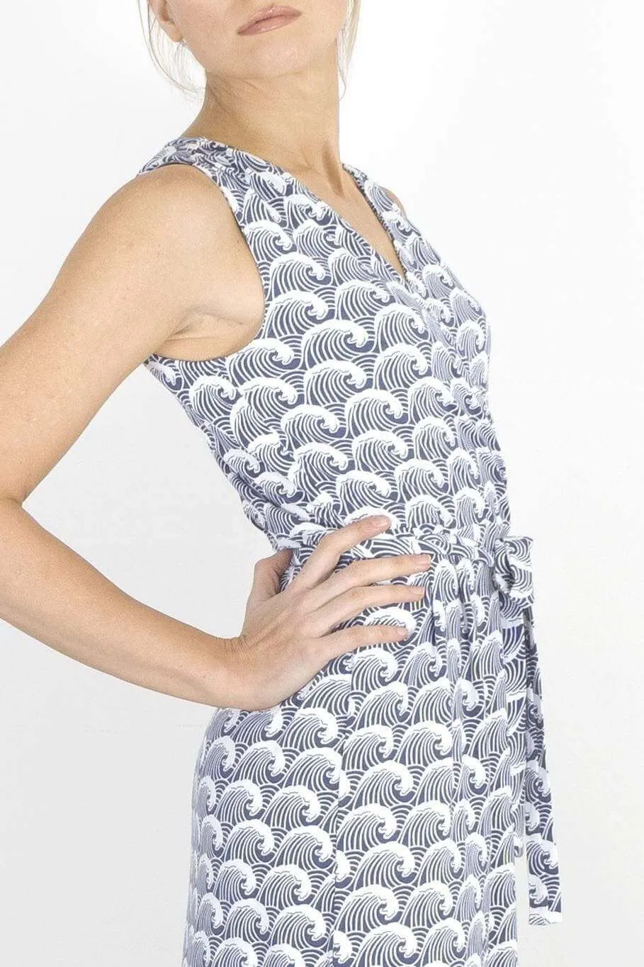 White Stuff Waves Print Cross Wrap Sleeveless Short Dresses