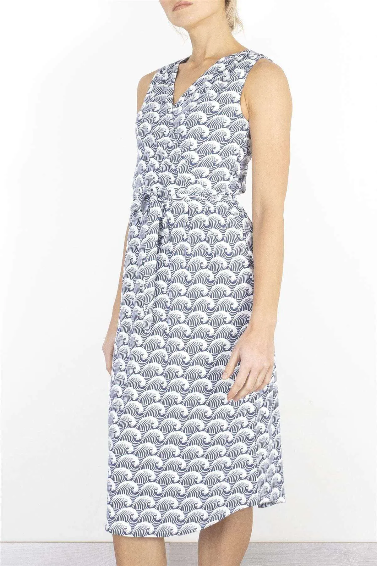White Stuff Waves Print Cross Wrap Sleeveless Short Dresses