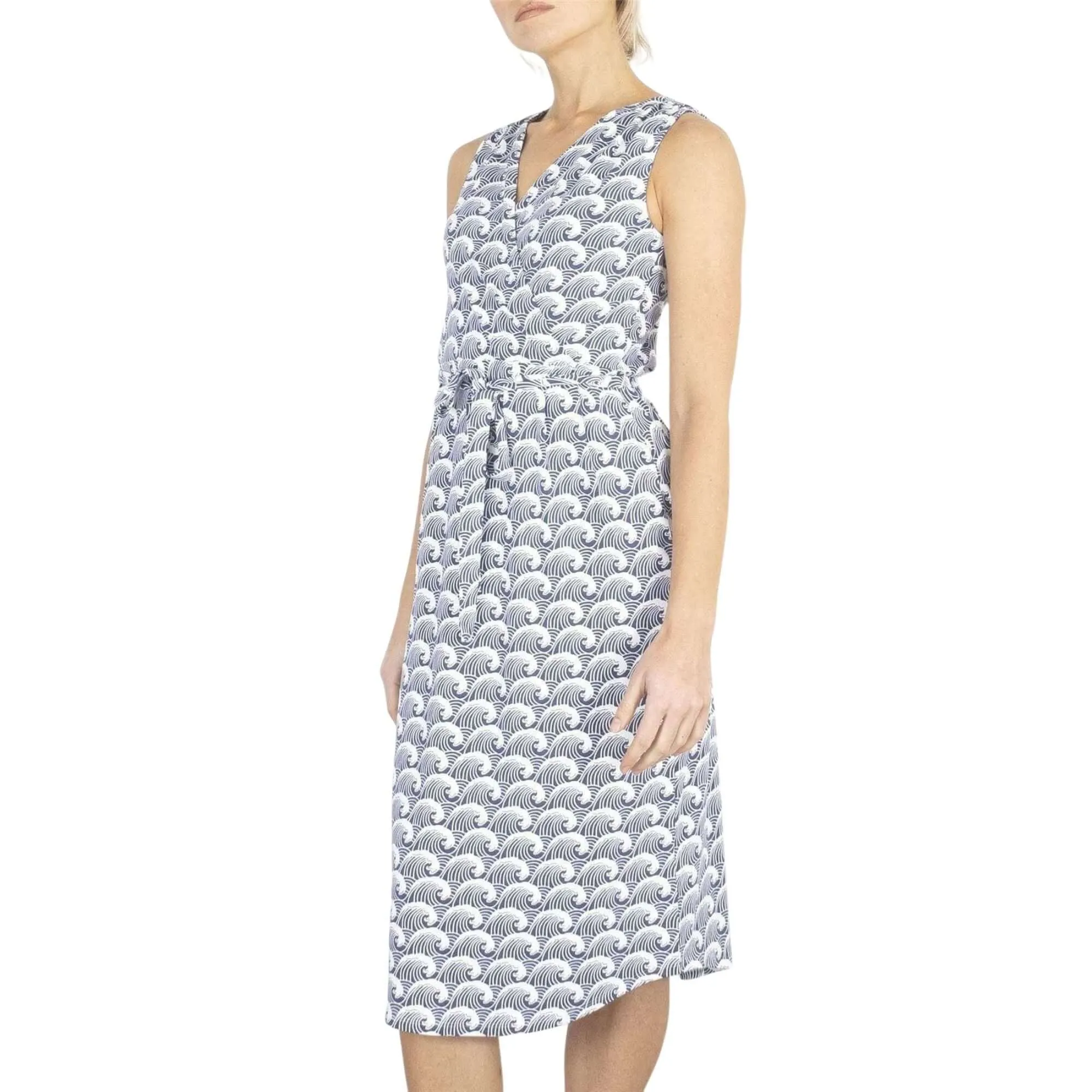 White Stuff Waves Print Cross Wrap Sleeveless Short Dresses