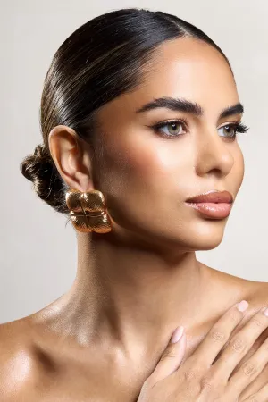 Winifred | Gold Textured Square Statement Earrings Club L London