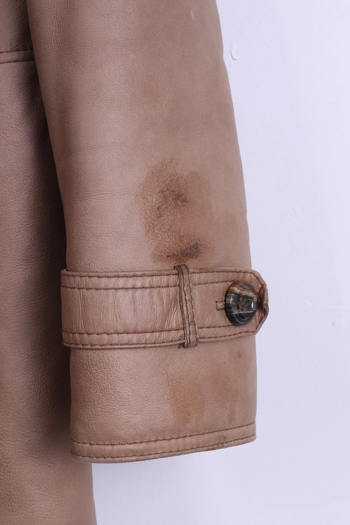 Womens L Coat Beige Leather Fur Buttoned Sheep Lined Warm Long belted Winter Coat