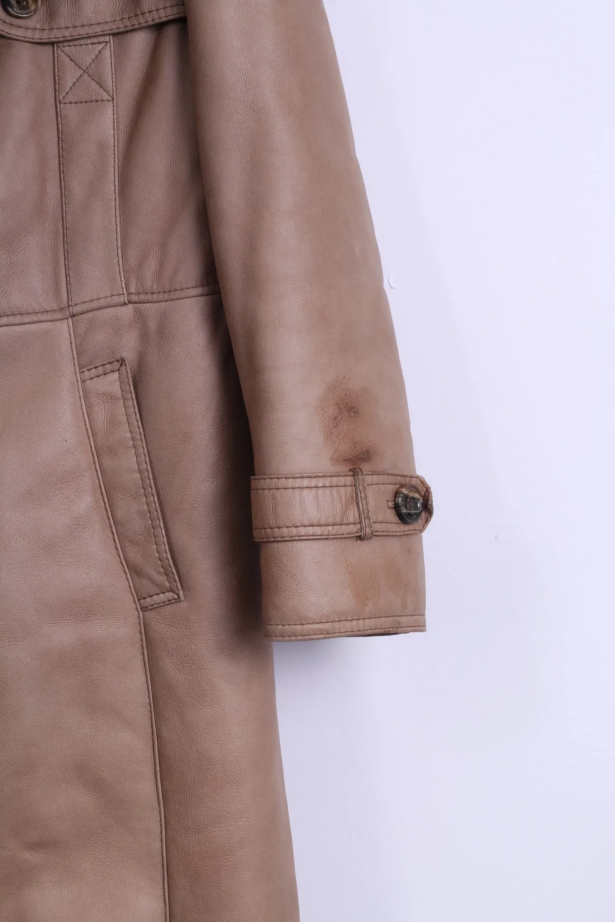 Womens L Coat Beige Leather Fur Buttoned Sheep Lined Warm Long belted Winter Coat