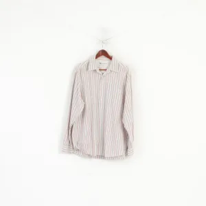 Wrangler Men XL Casual Shirt Beige Striped Cotton Classic Fit Long Sleeve Western Top