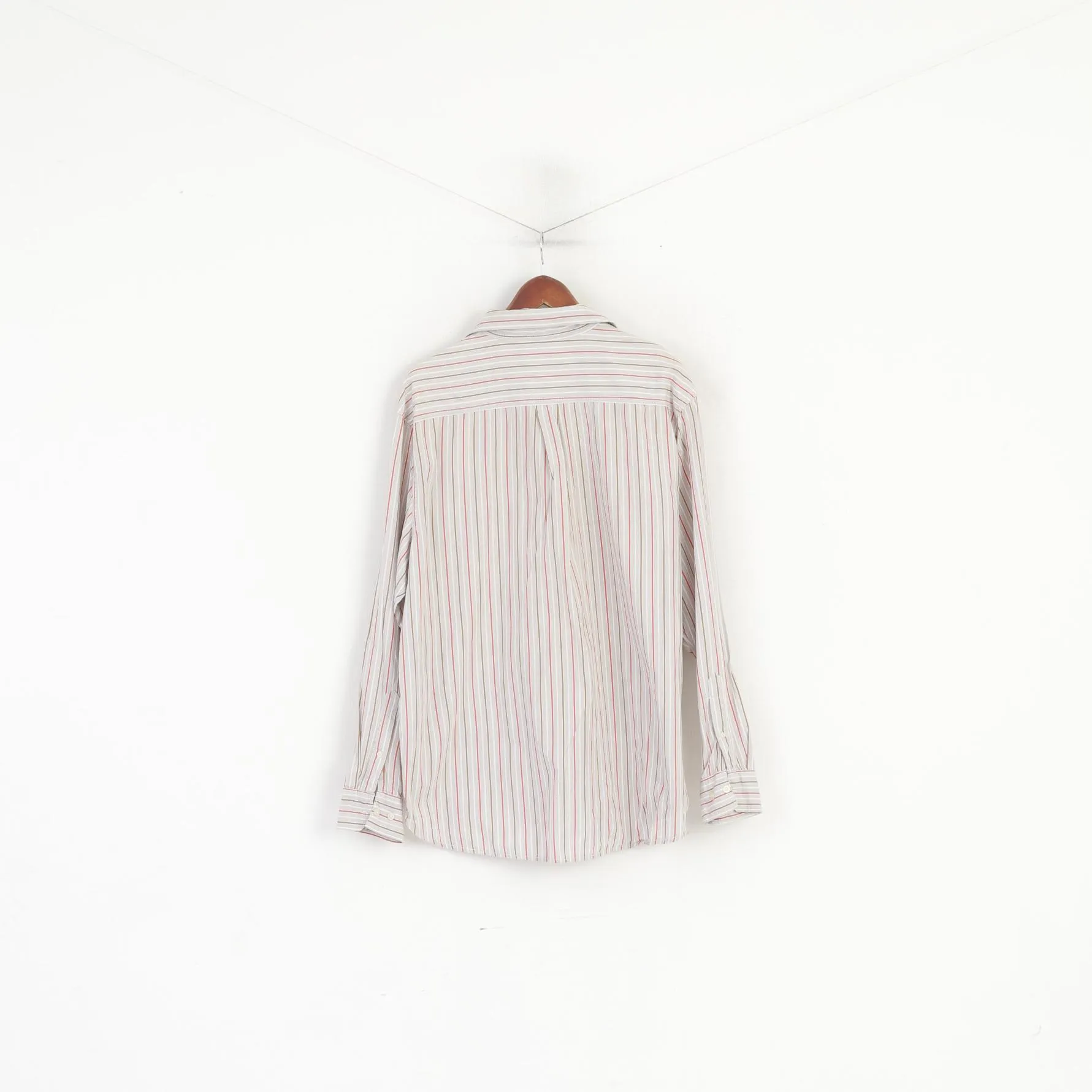 Wrangler Men XL Casual Shirt Beige Striped Cotton Classic Fit Long Sleeve Western Top