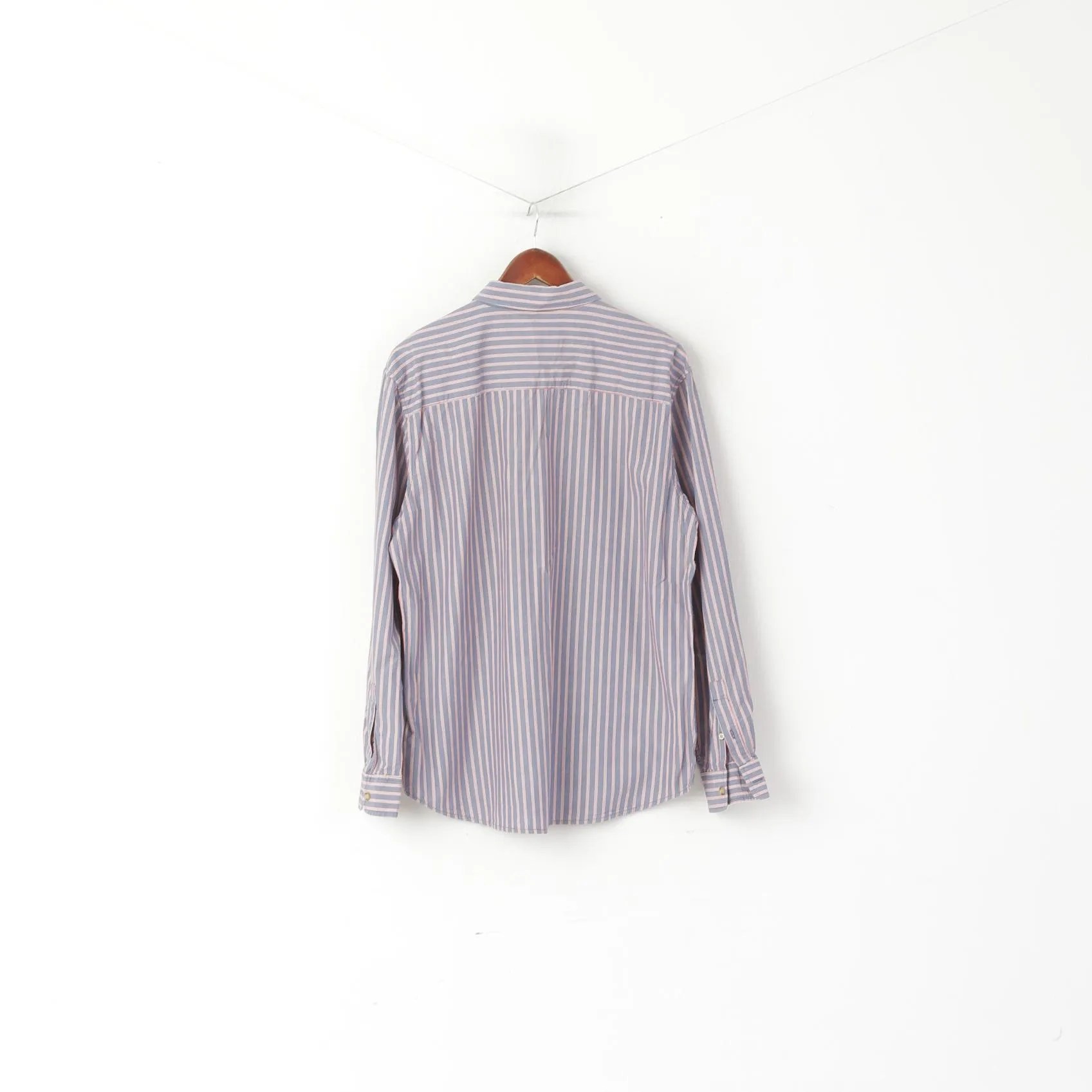 Wrangler Men XL Casual Shirt Blue Striped Cotton Regular Fit Vintage Long Sleeve Top