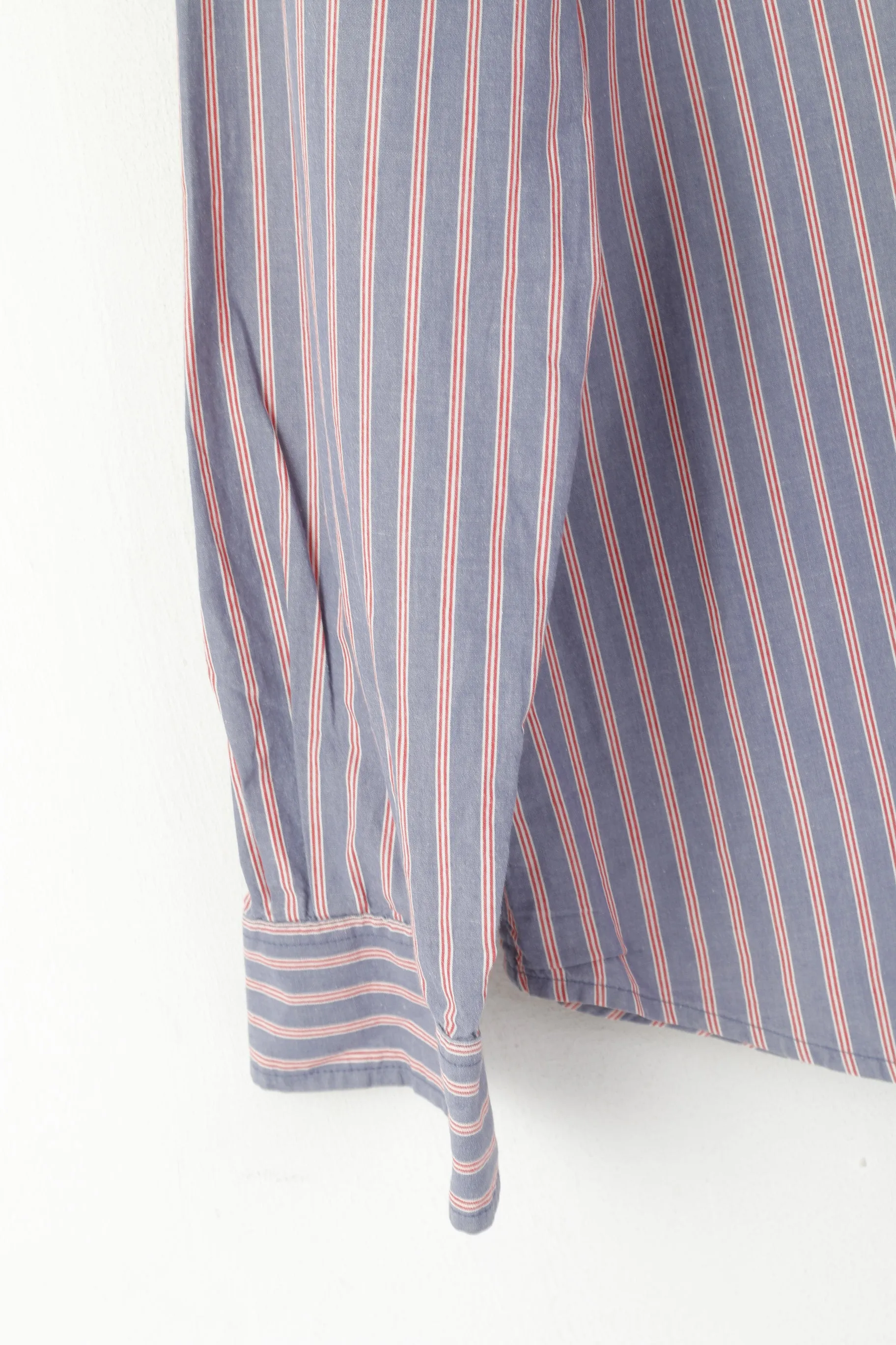 Wrangler Men XL Casual Shirt Blue Striped Cotton Regular Fit Vintage Long Sleeve Top