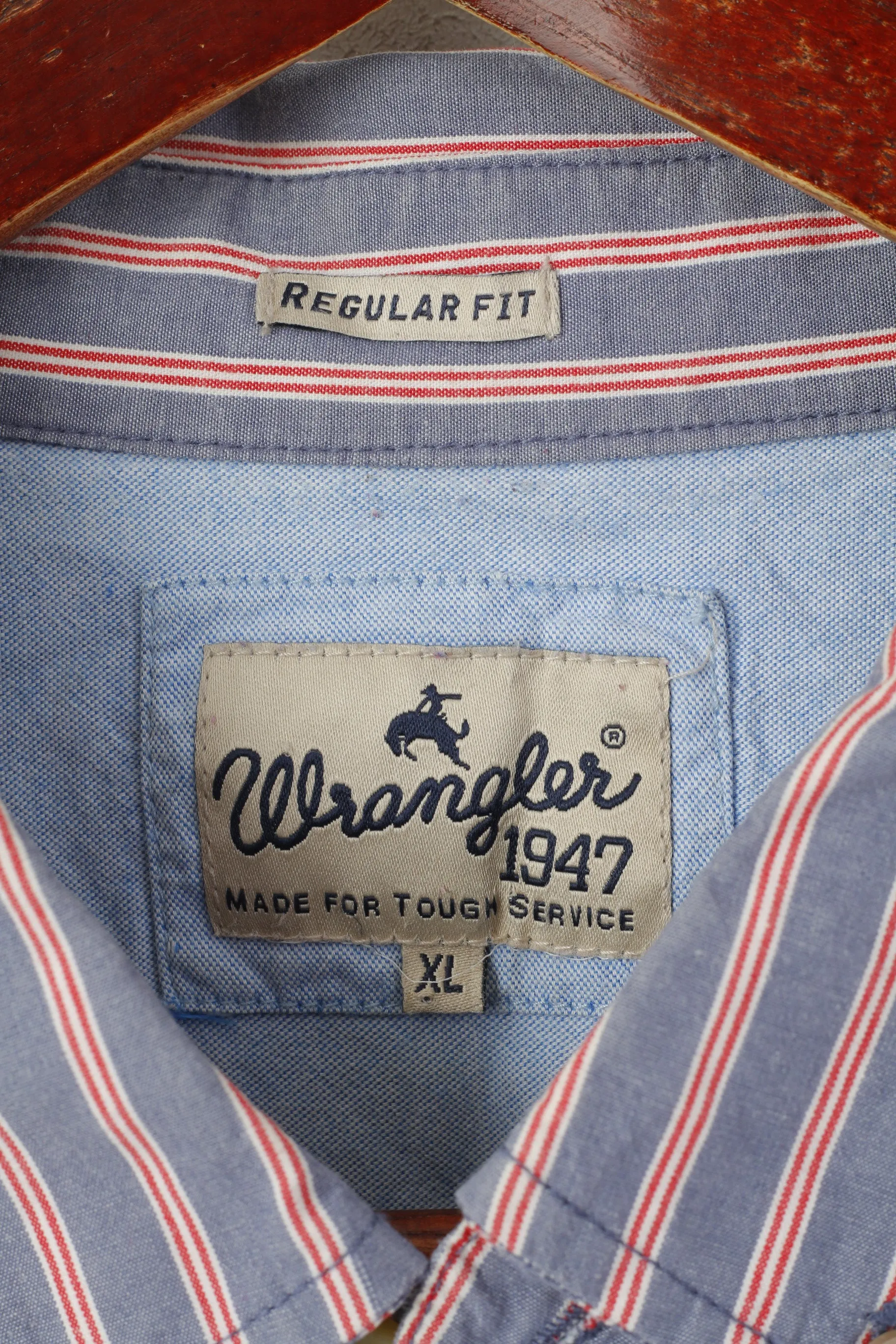 Wrangler Men XL Casual Shirt Blue Striped Cotton Regular Fit Vintage Long Sleeve Top