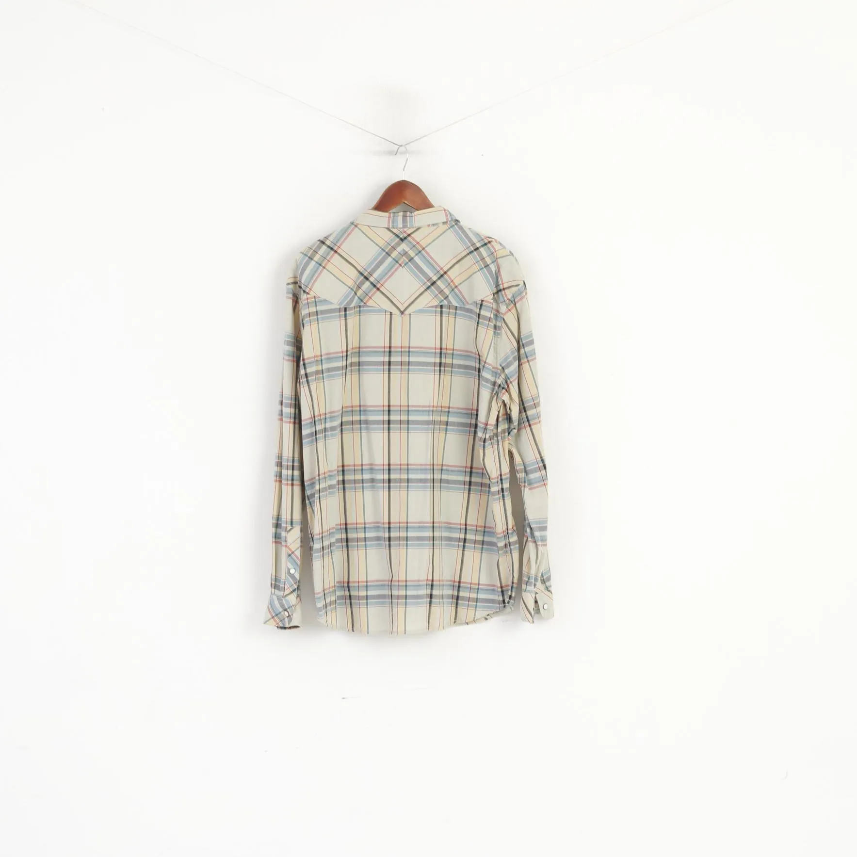 Wrangler Men XXL Casual Shirt Beige Cotton Check Western Long Sleeve Top