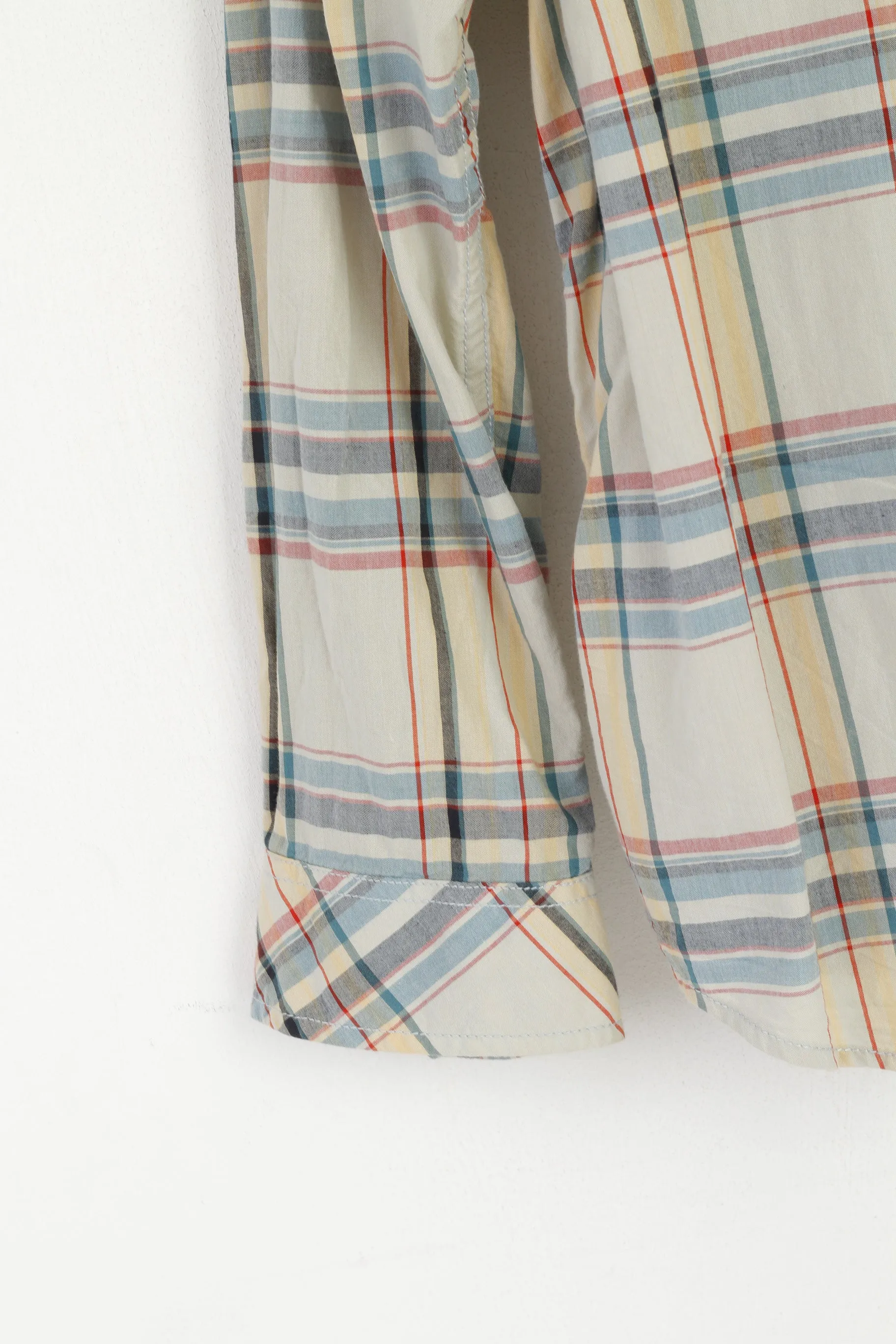 Wrangler Men XXL Casual Shirt Beige Cotton Check Western Long Sleeve Top