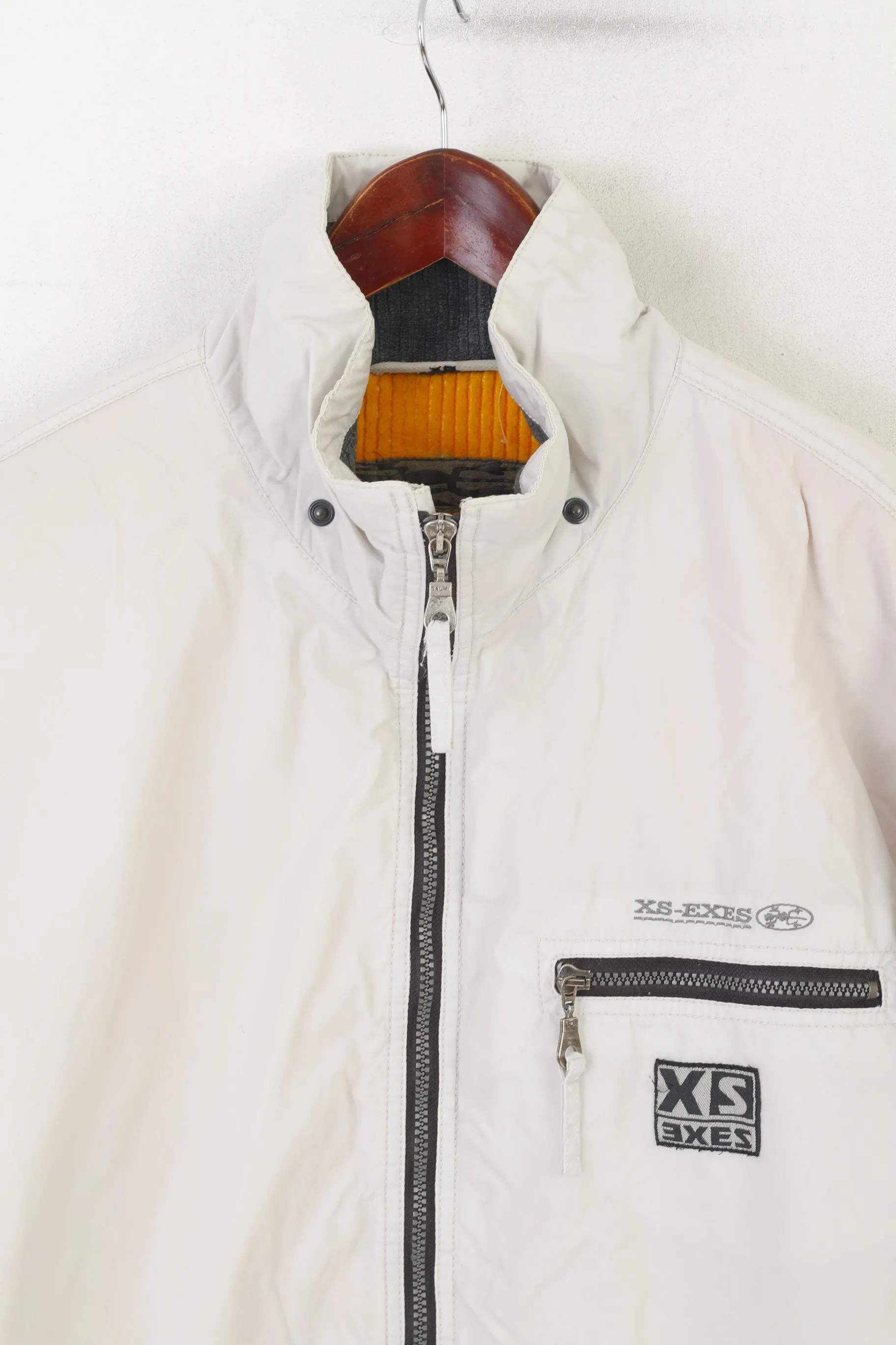 XS - EXES Men L Jacket Cream Padded Full Zipper Outdoor Ski Bomber Top