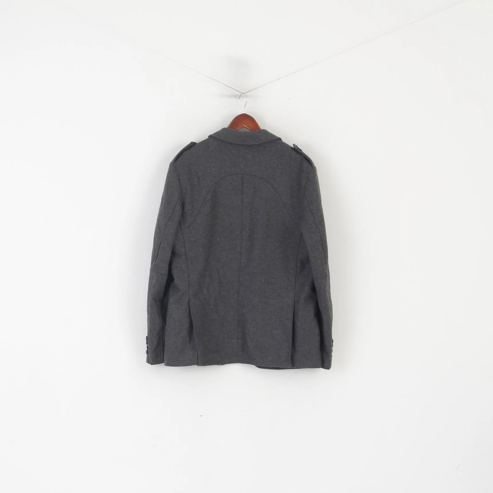 Yannick Selective Men L (M) Jacket Gray Wool Zip Up Military Army Blazer