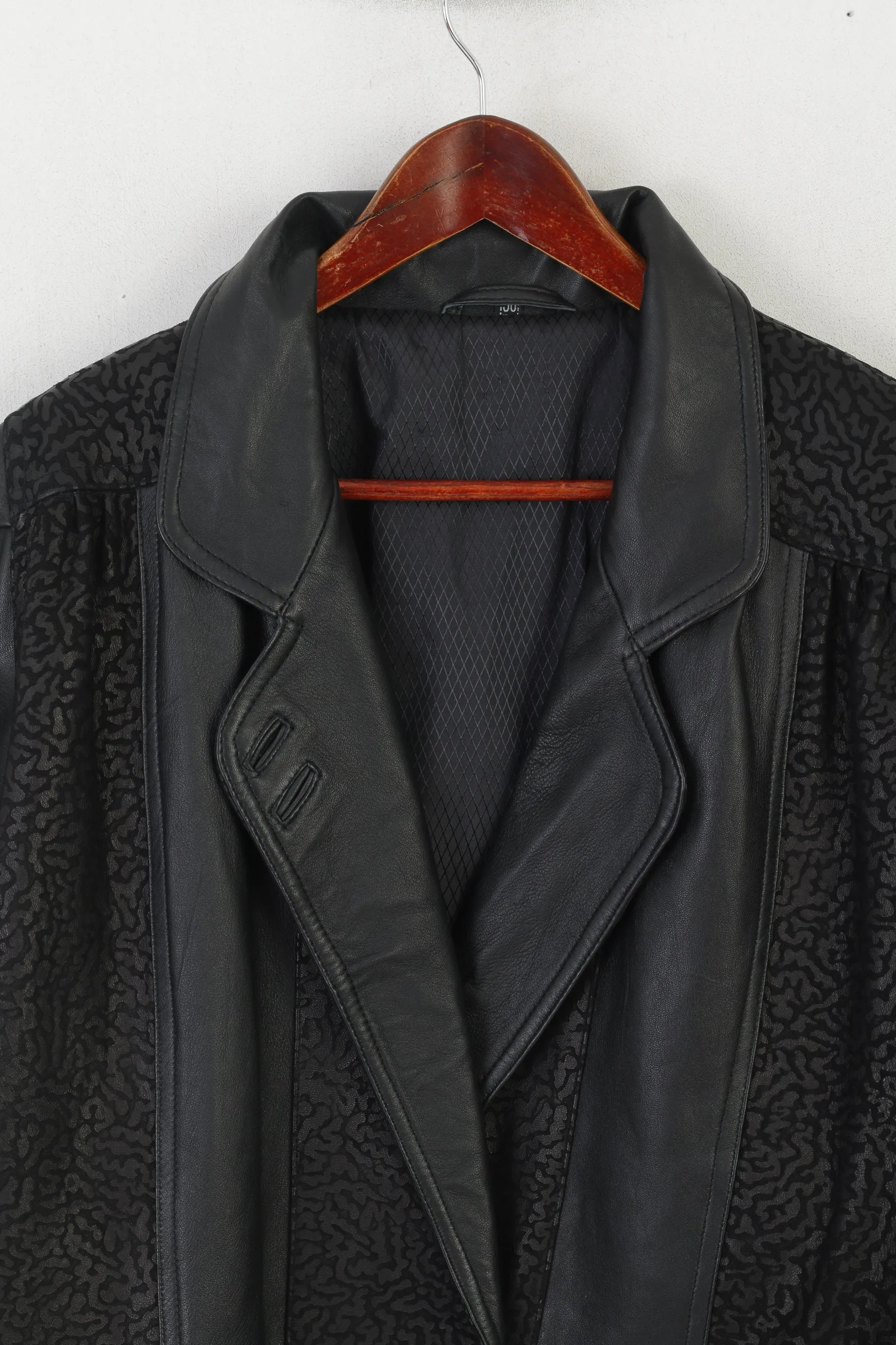Yessica C&A Women 38 M Jacket Black Leather Vintage Oversize Shoulders Pads Lined Retro Top