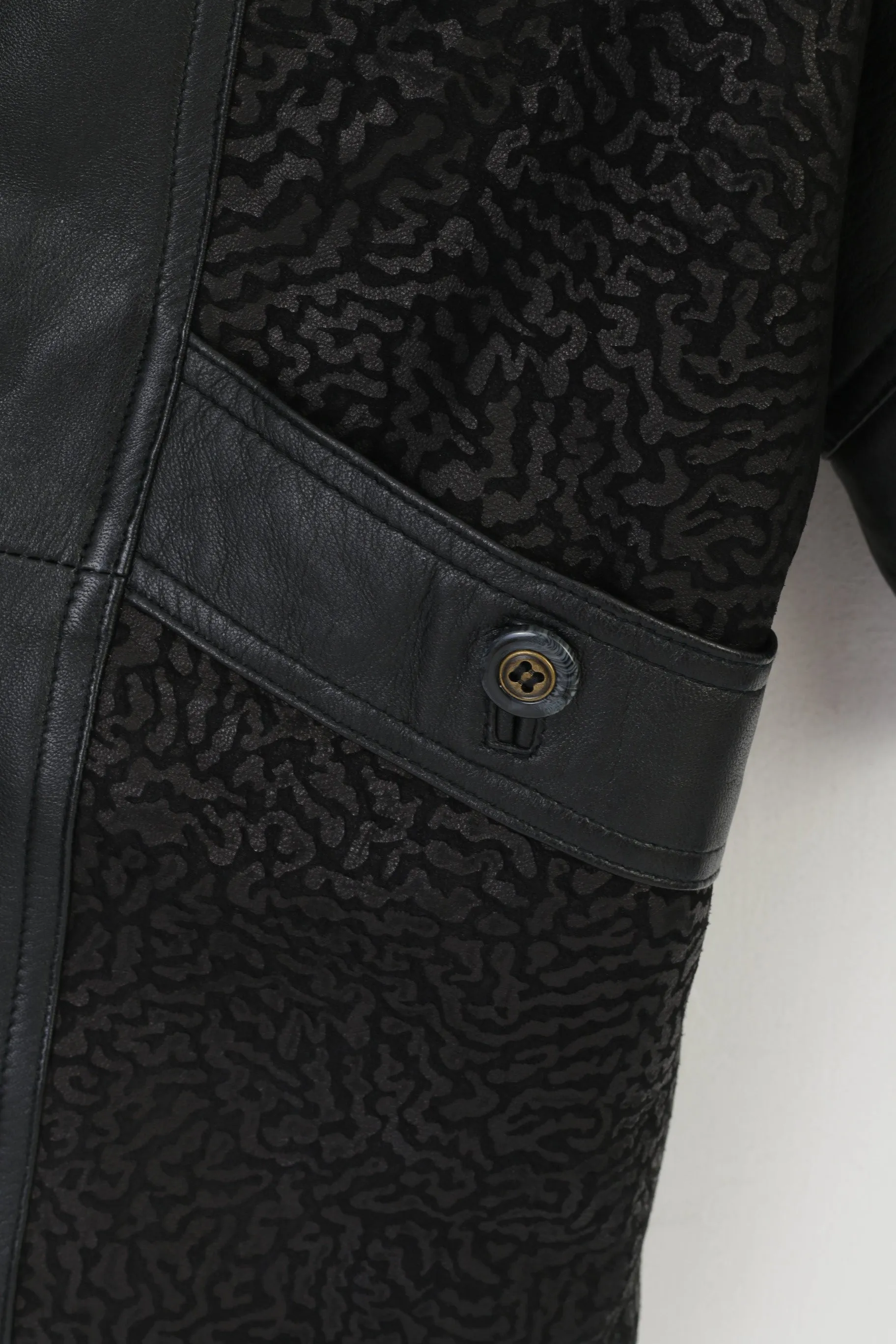 Yessica C&A Women 38 M Jacket Black Leather Vintage Oversize Shoulders Pads Lined Retro Top
