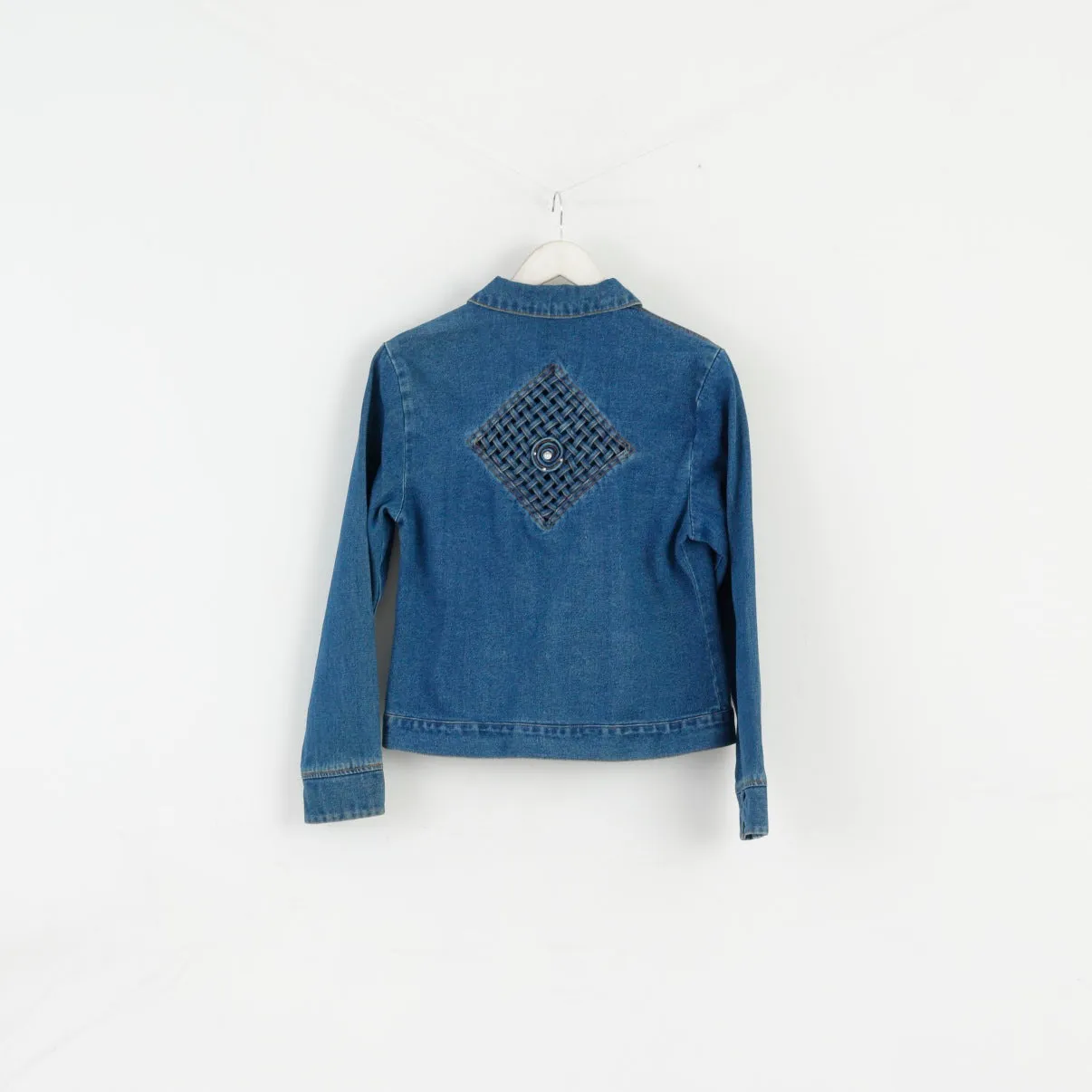 YGCC Women 10 36 S Denim Jacket Blue Jeans Cotton Detailed Boho Top