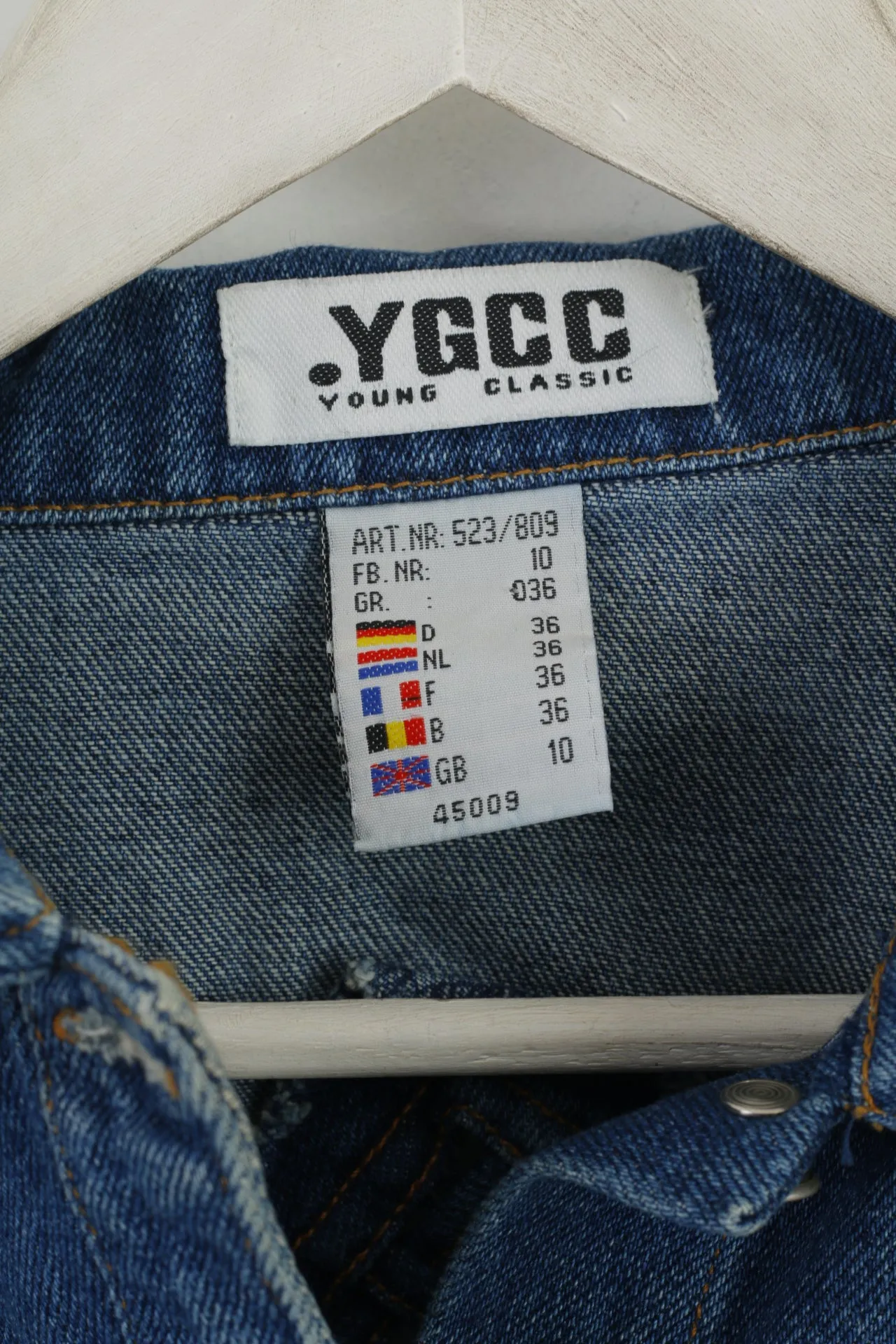 YGCC Women 10 36 S Denim Jacket Blue Jeans Cotton Detailed Boho Top