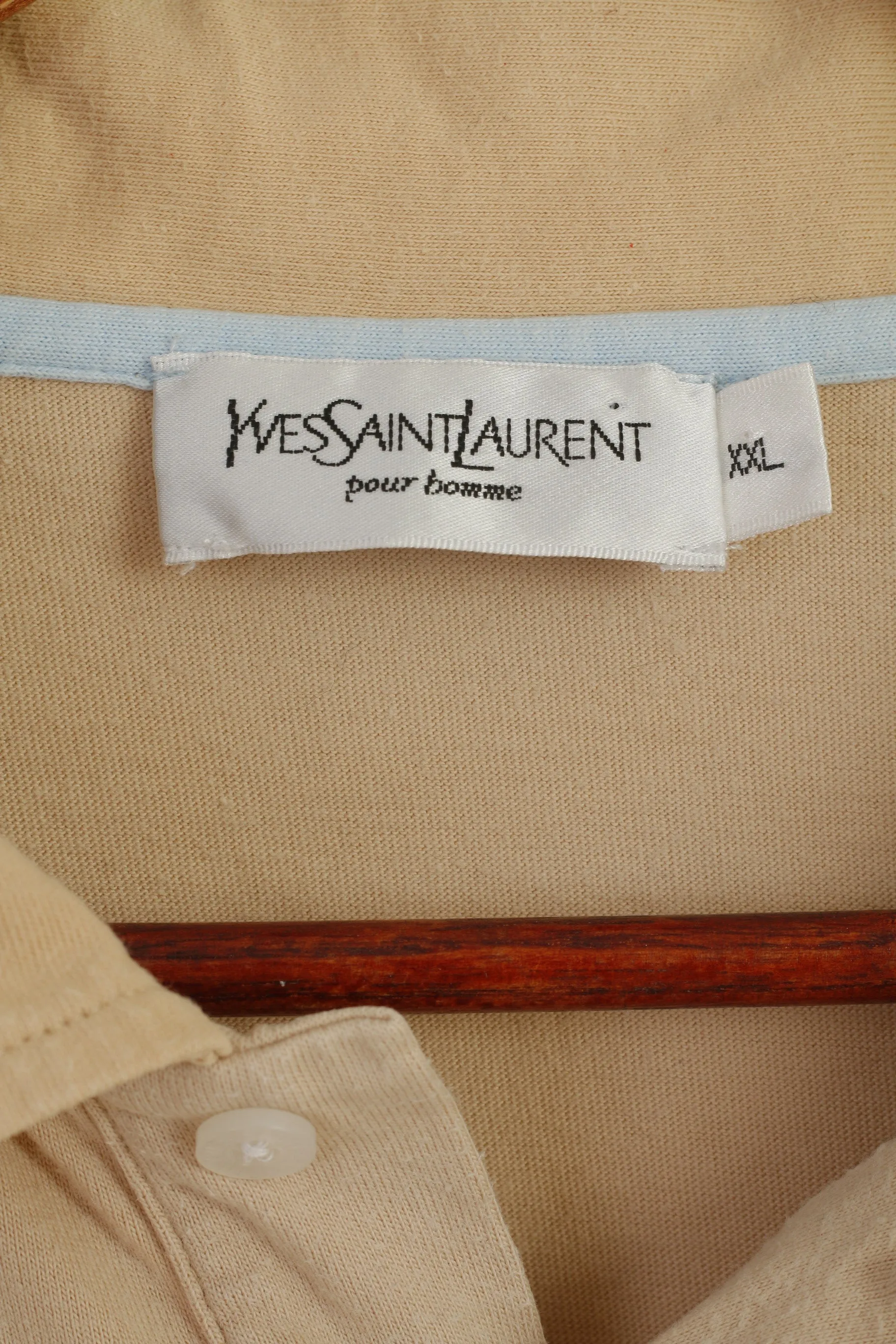 Yves Saint Laurent Men XXL Polo Shirt Beige Cotton Vintage Classit Detailed Buttons Top