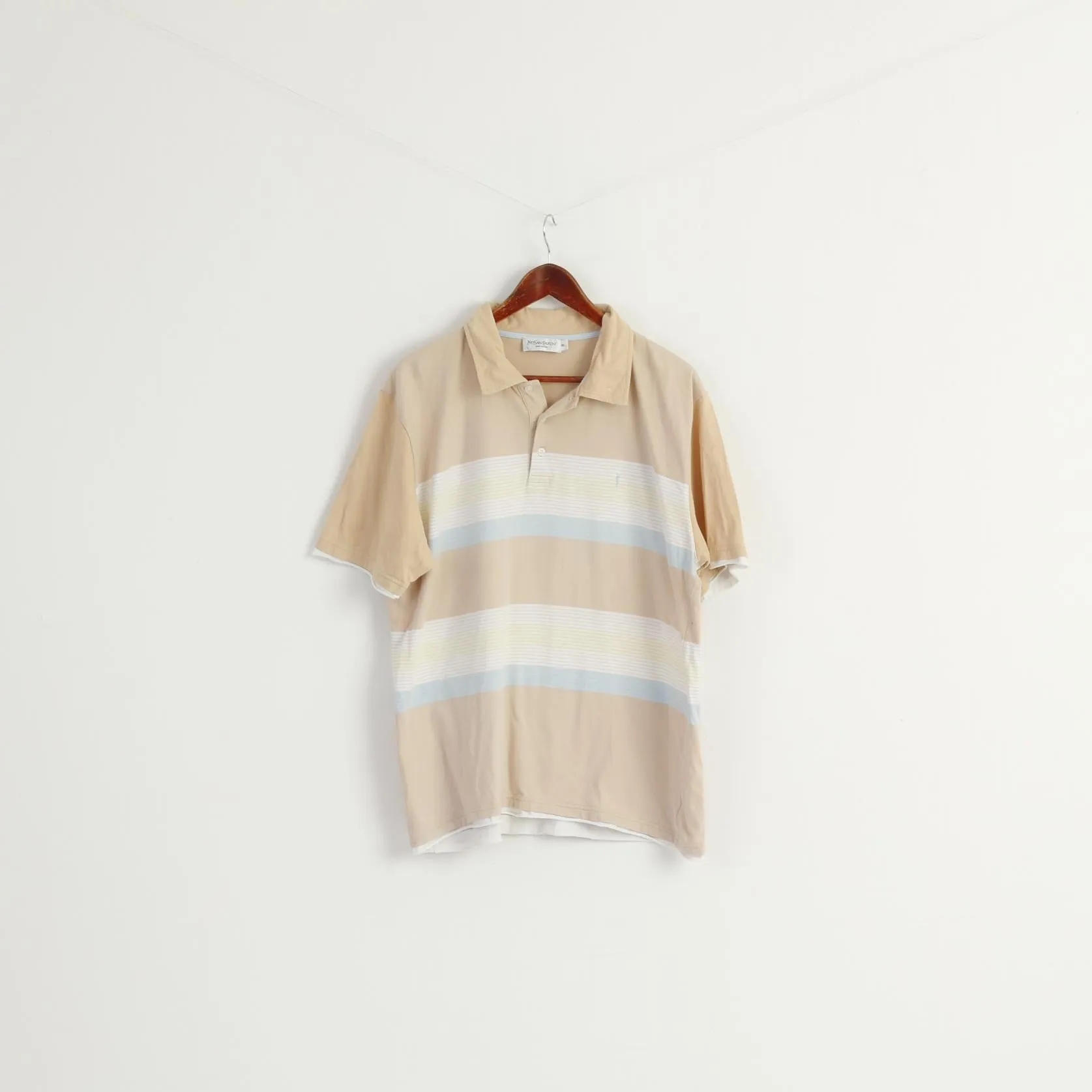 Yves Saint Laurent Men XXL Polo Shirt Beige Cotton Vintage Classit Detailed Buttons Top