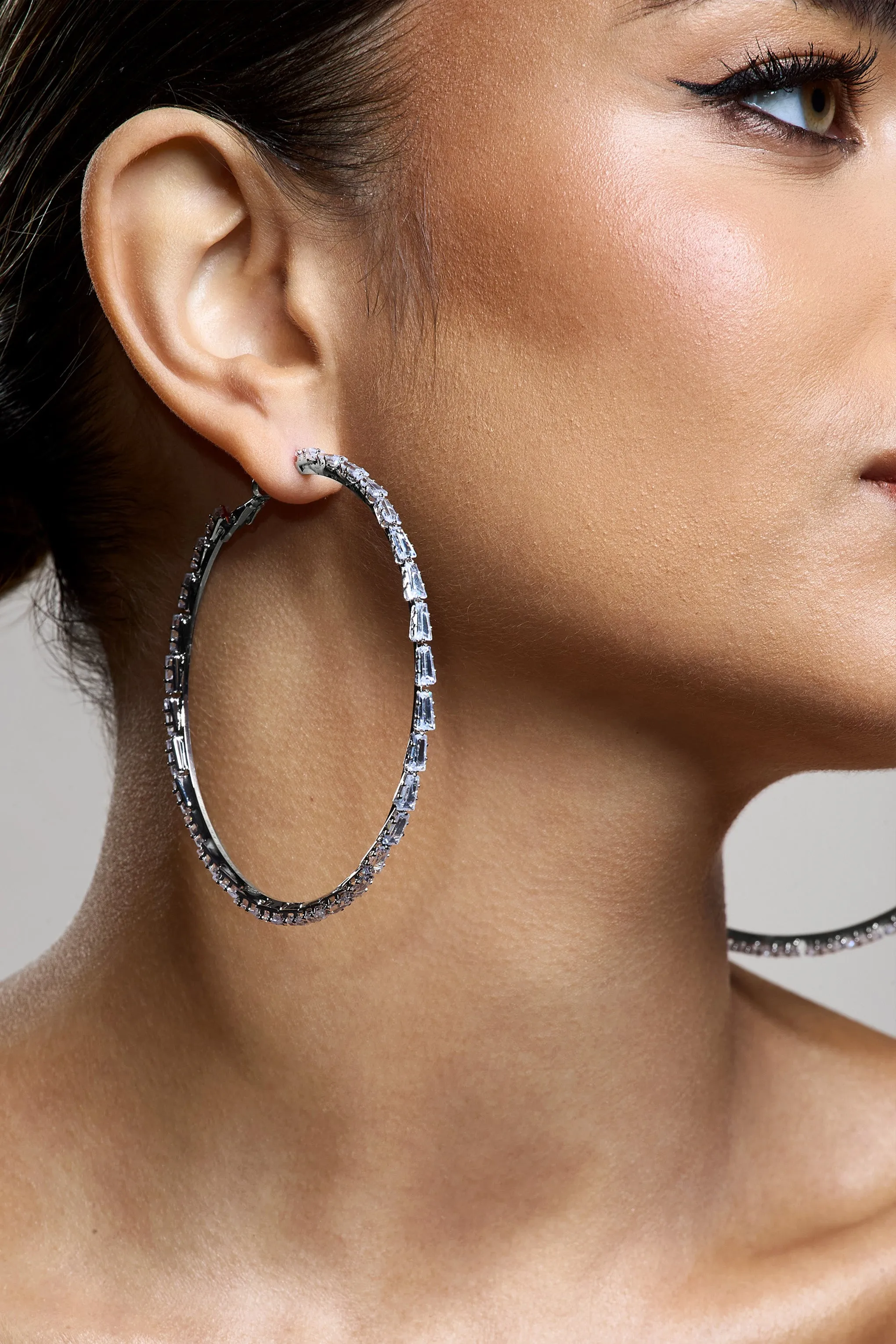 Zaida | Silver Diamante Hoop Earrings Club L London