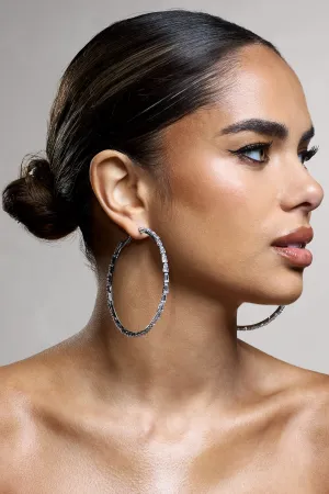 Zaida | Silver Diamante Hoop Earrings Club L London