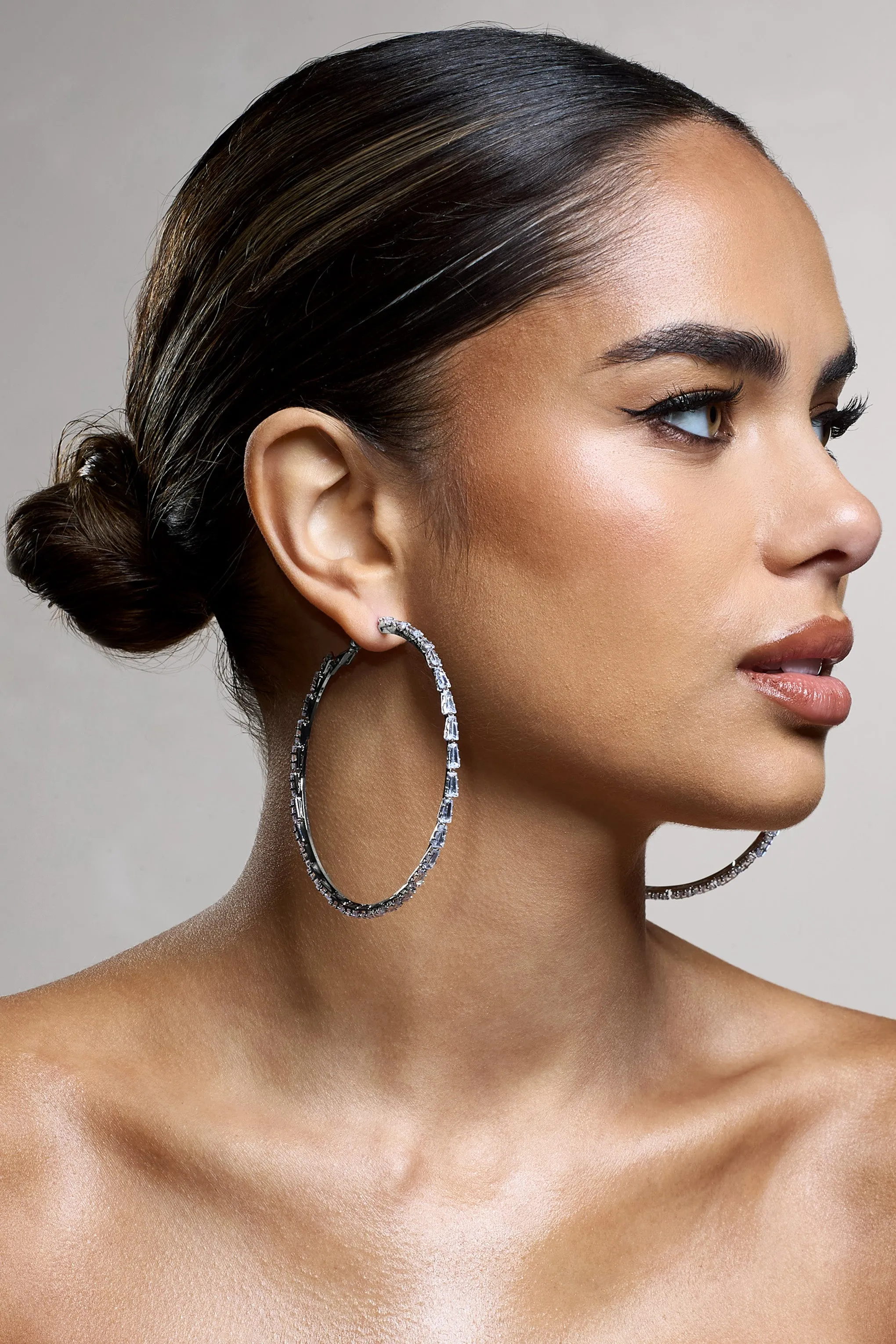 Zaida | Silver Diamante Hoop Earrings Club L London