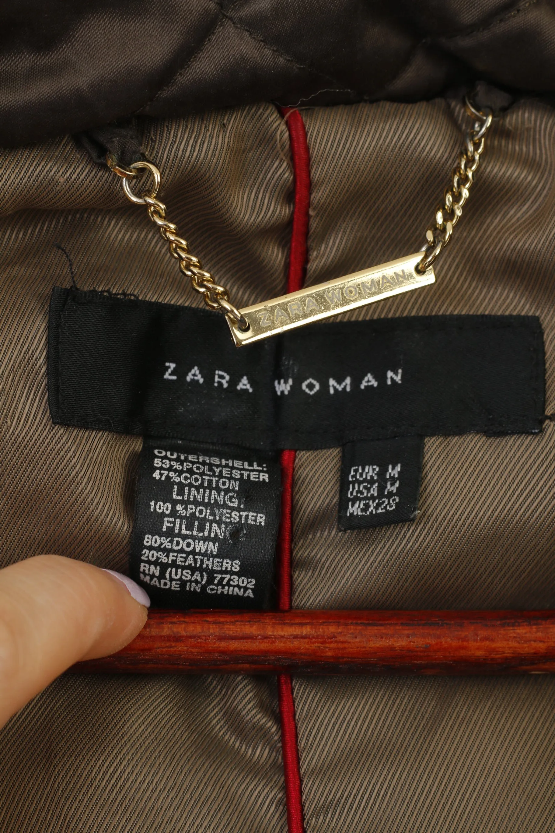Zara Woman M Jacket Brown Padded Shiny Belted Warm  Hood Full Zipper Top