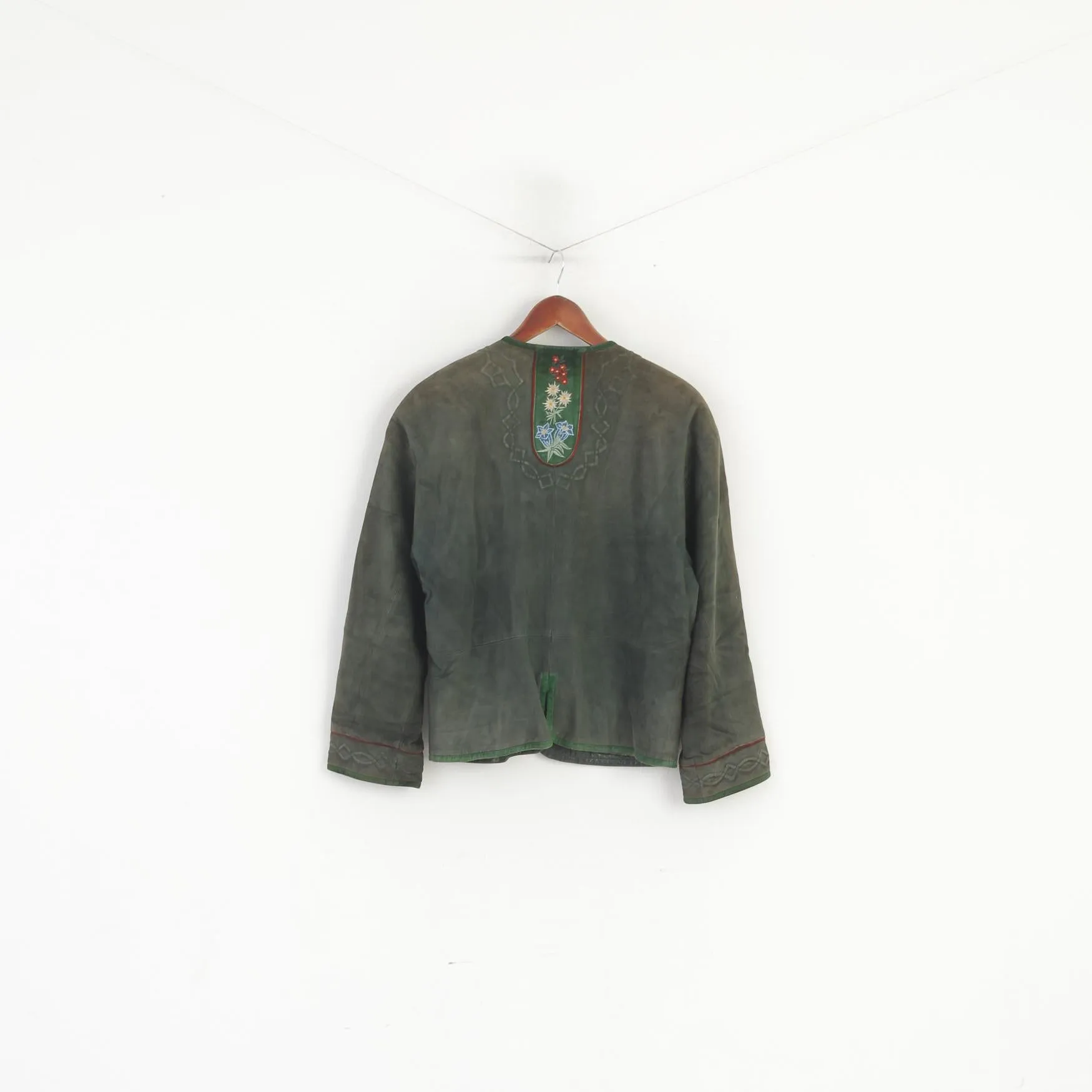 Zeiler Women 38 M Jacket Green Vintage Germany Velour Buttoned Shoulder Pads Top