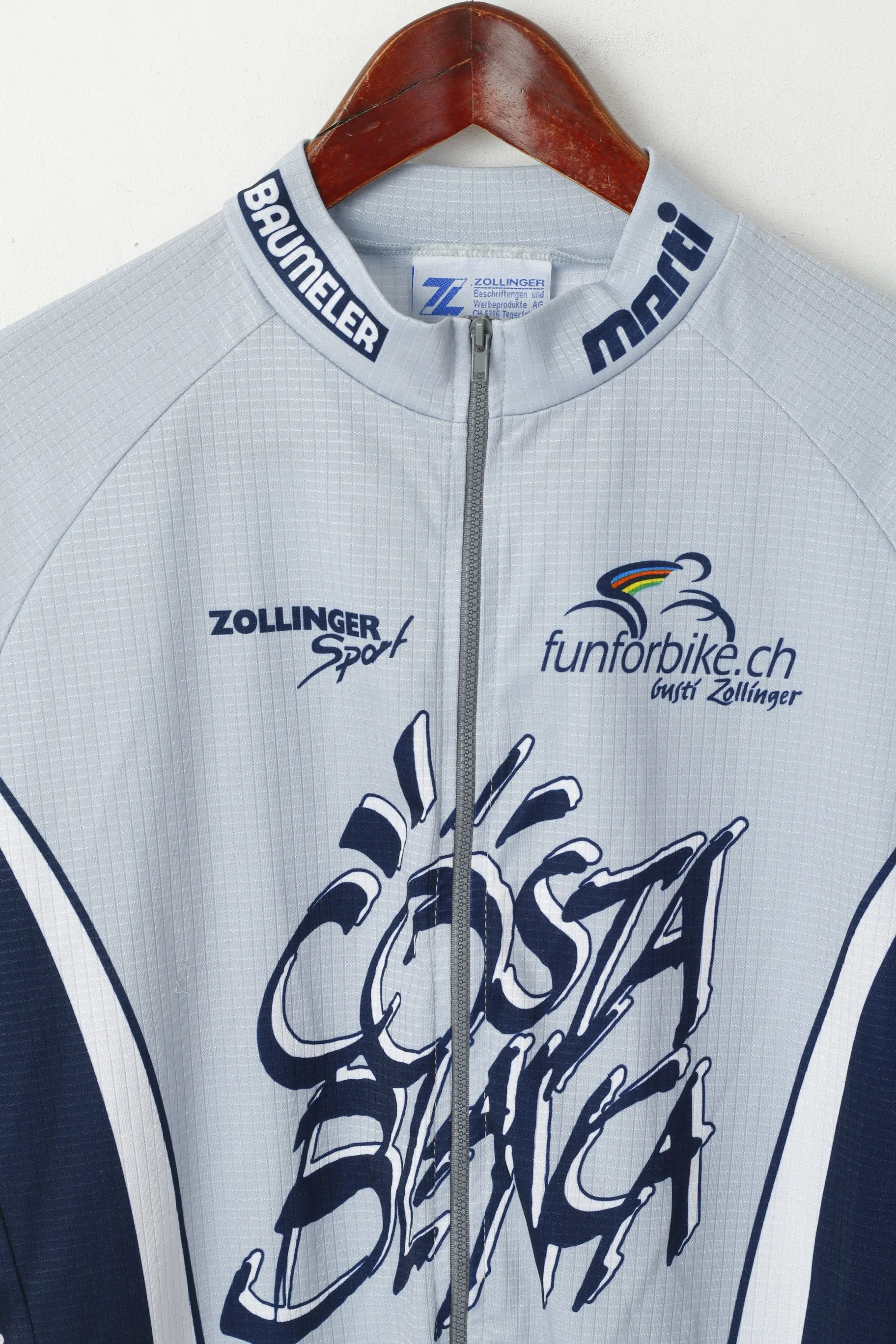 Zollinger Men XL Cycling Shirt Grey Costa Blanca Bike Zip Up Made in Italy Jersey Top