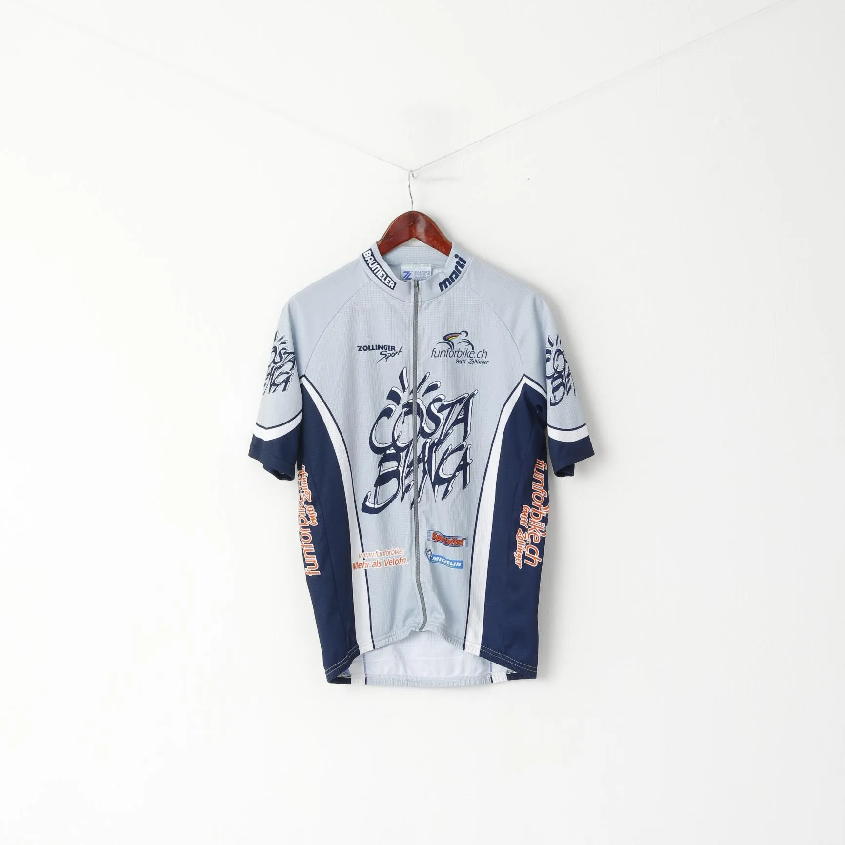 Zollinger Men XL Cycling Shirt Grey Costa Blanca Bike Zip Up Made in Italy Jersey Top